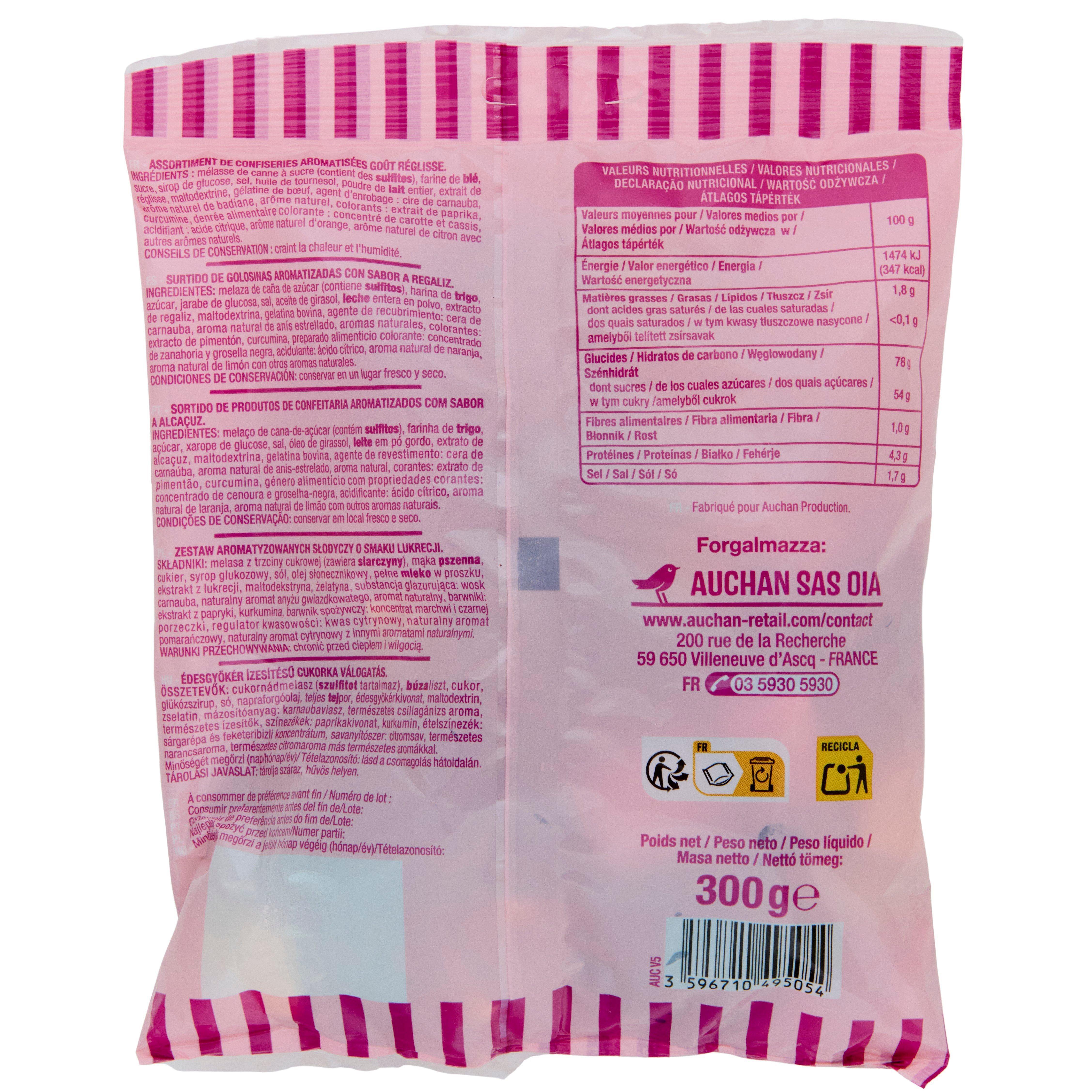 Voir la diapositive 2 : AUCHAN Regliss' mix assortiment bonbons réglisse 300g