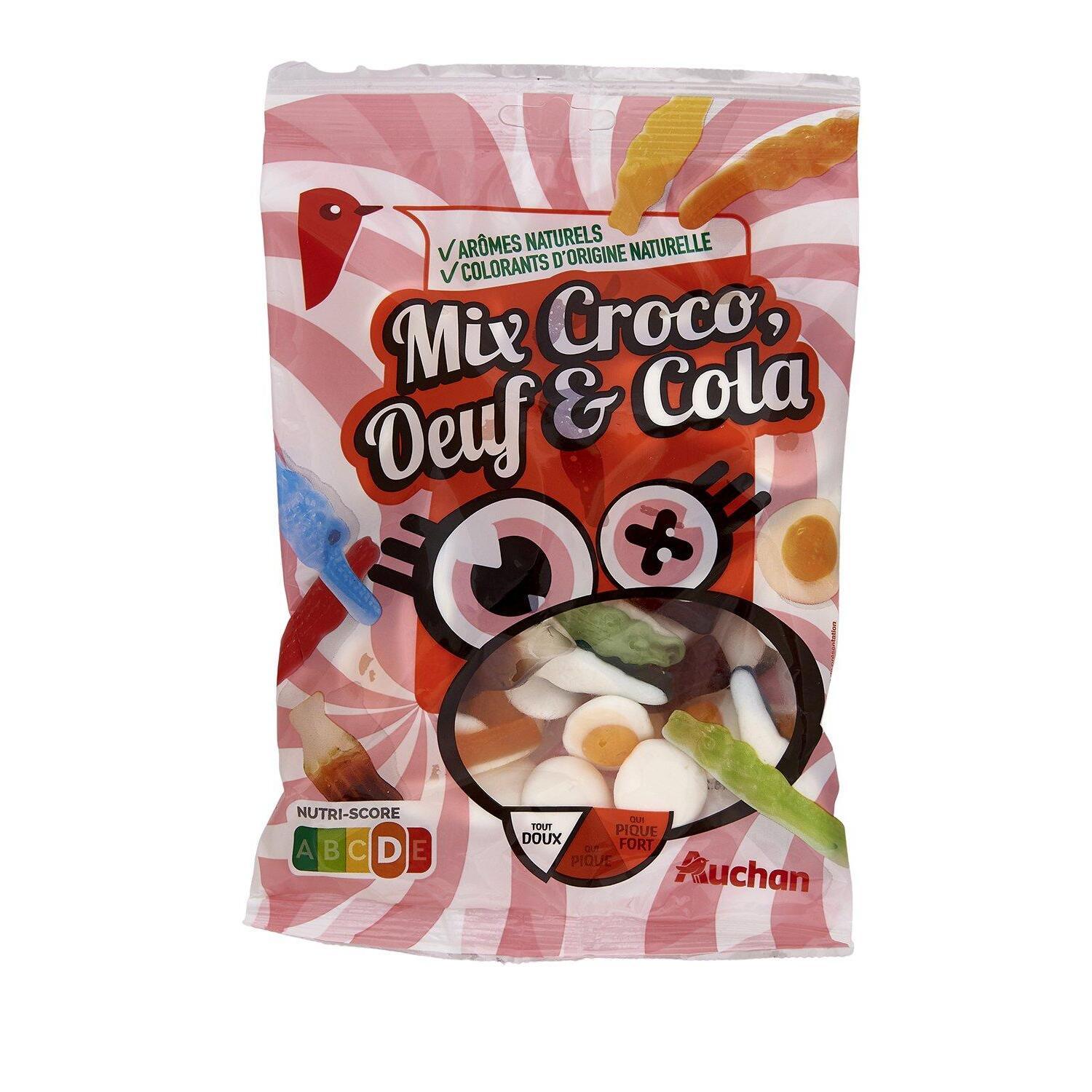 Voir la diapositive 2 : AUCHAN Bonbons gélifiés mix croco oeuf et cola 250g
