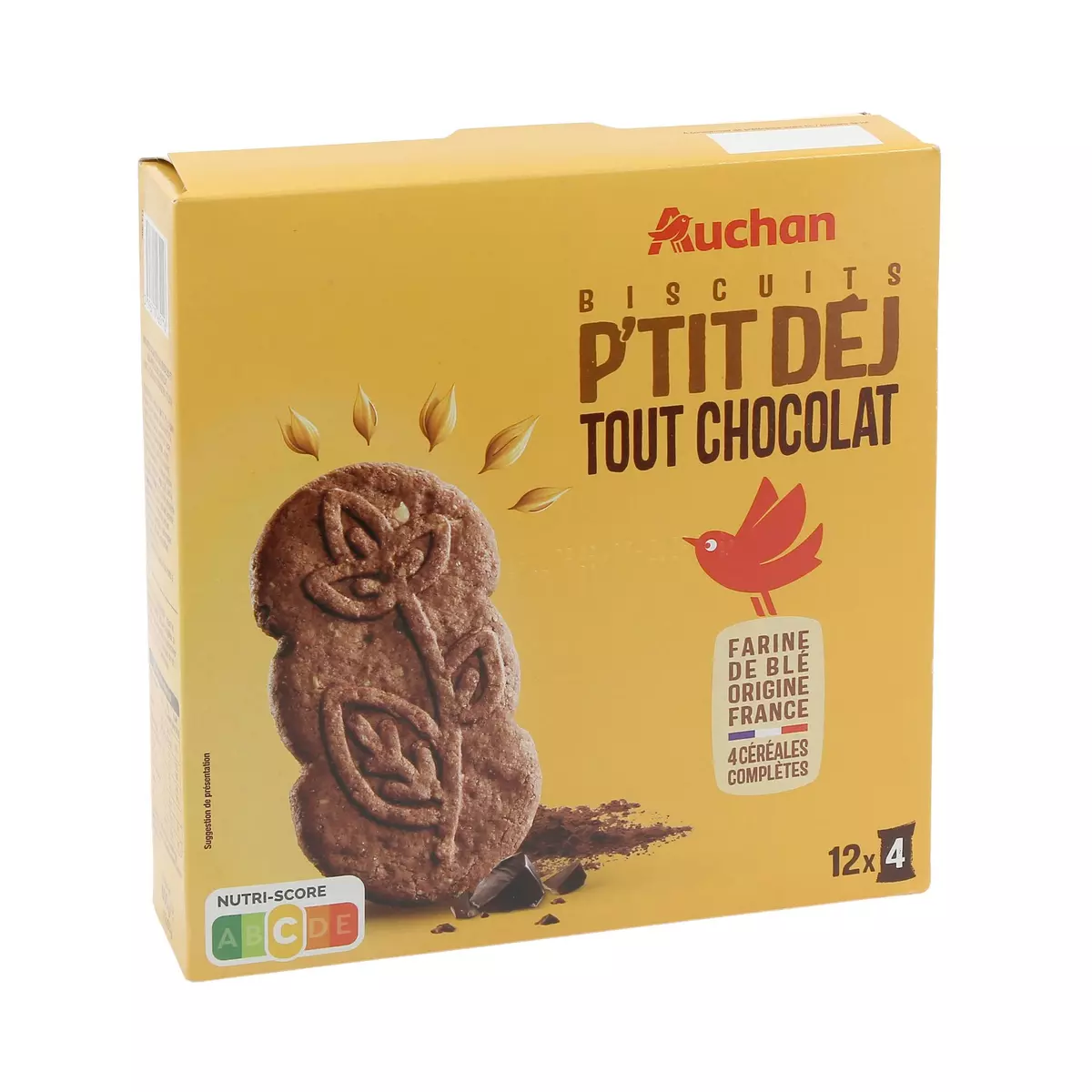 AUCHAN Biscuits p'tit déj tout chocolat 12x4 biscuits 600g