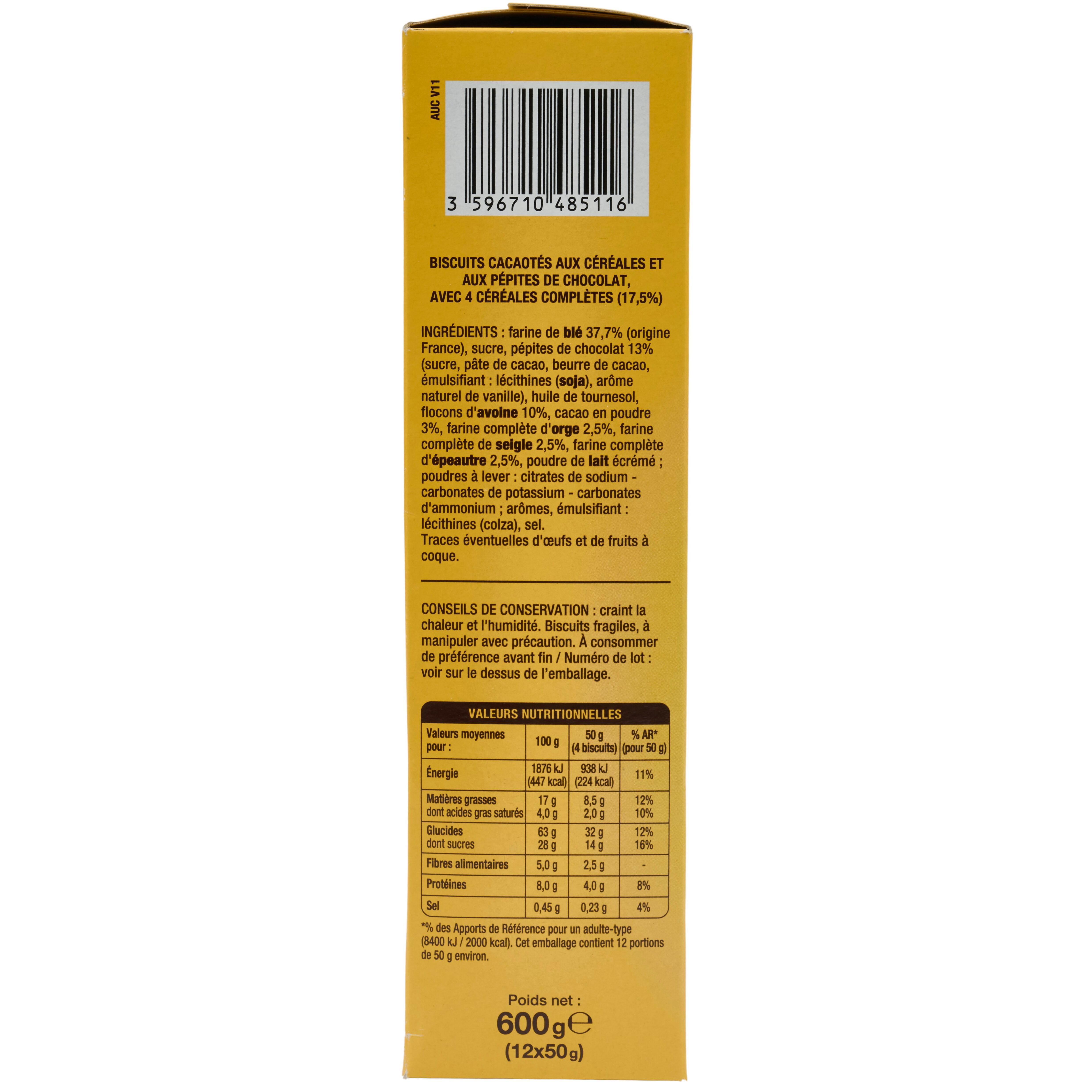 Voir la diapositive 3 : AUCHAN Biscuits p'tit déj tout chocolat 12x4 biscuits 600g