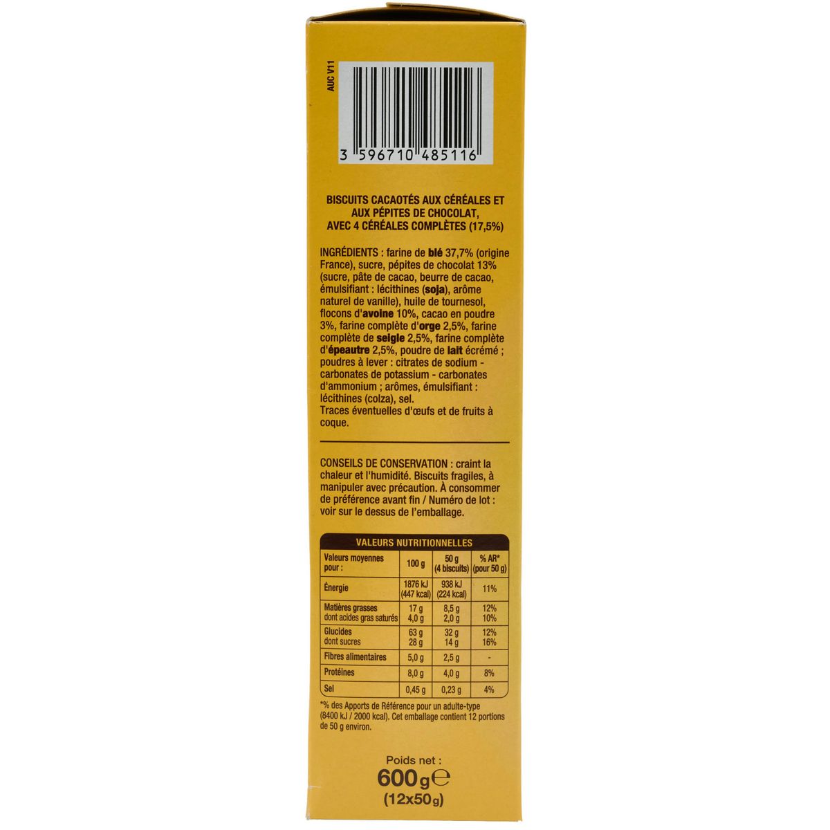 AUCHAN Biscuits p'tit déj tout chocolat 12x4 biscuits 600g