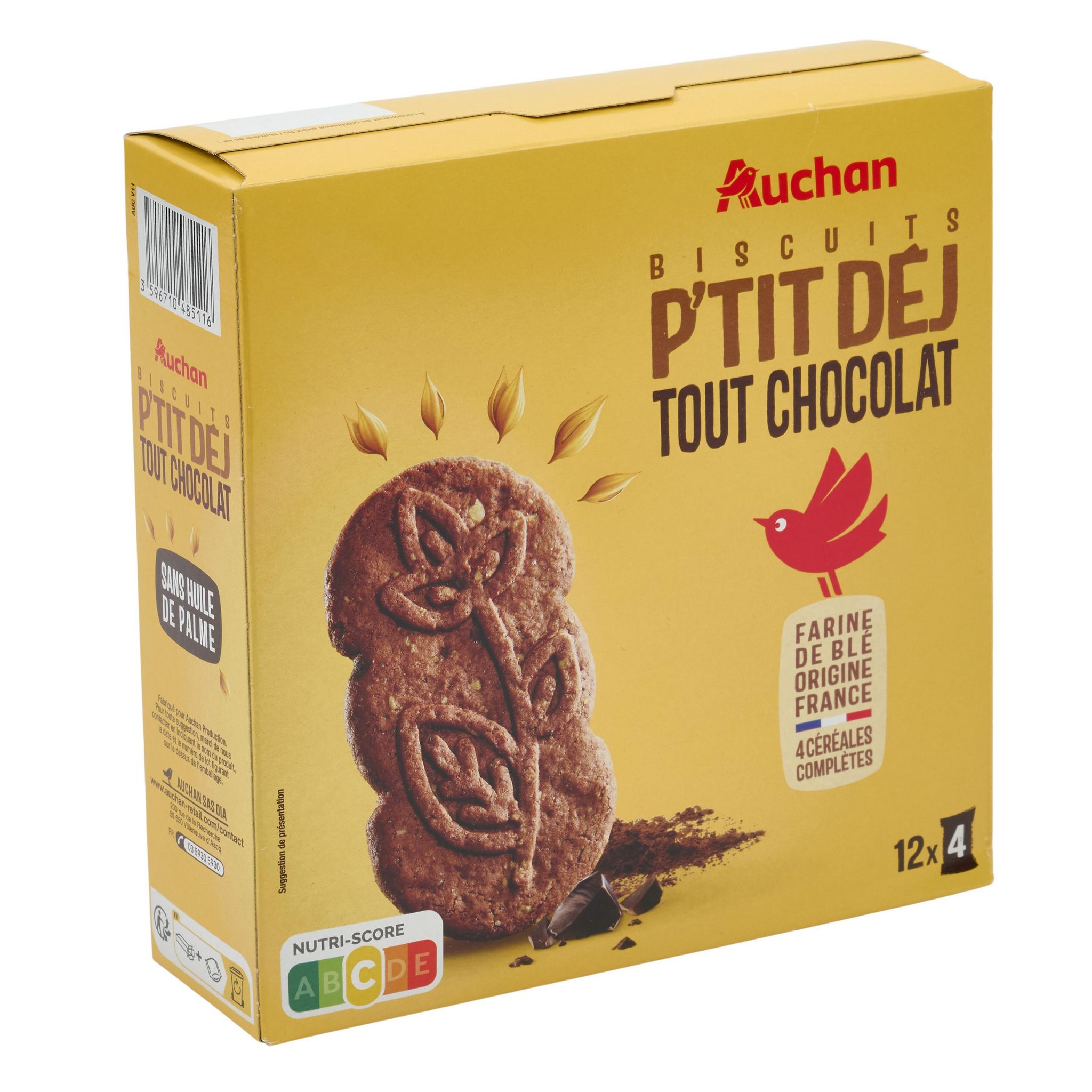 Voir la diapositive 5 : AUCHAN Biscuits p'tit déj tout chocolat 12x4 biscuits 600g