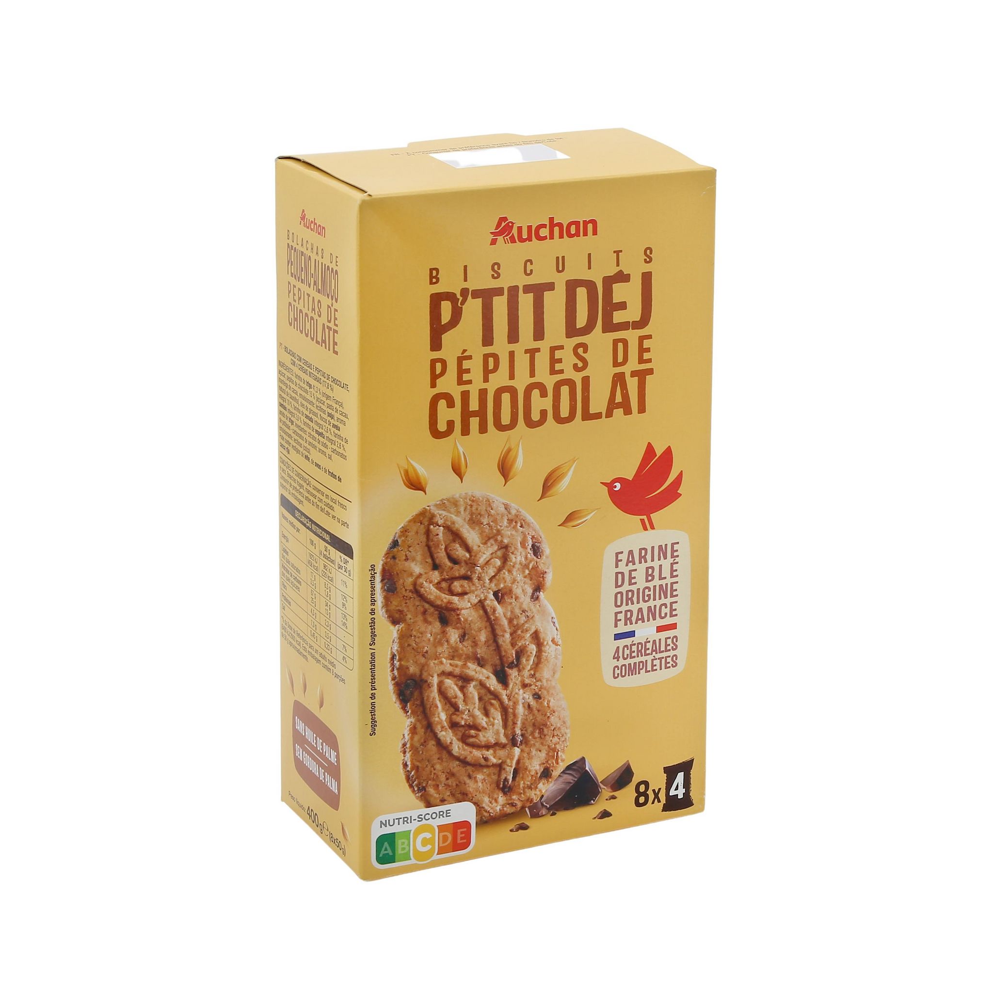 Voir la diapositive 2 : AUCHAN Biscuits p'tit déj pépites de chocolat 8x4 biscuits 400g