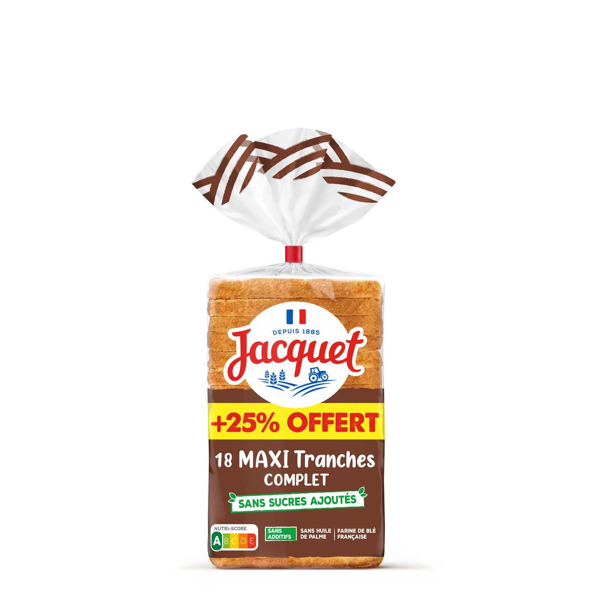 JACQUET Pain de mie complet sans sucres ajoutés 18 tranches 550g+25% offert