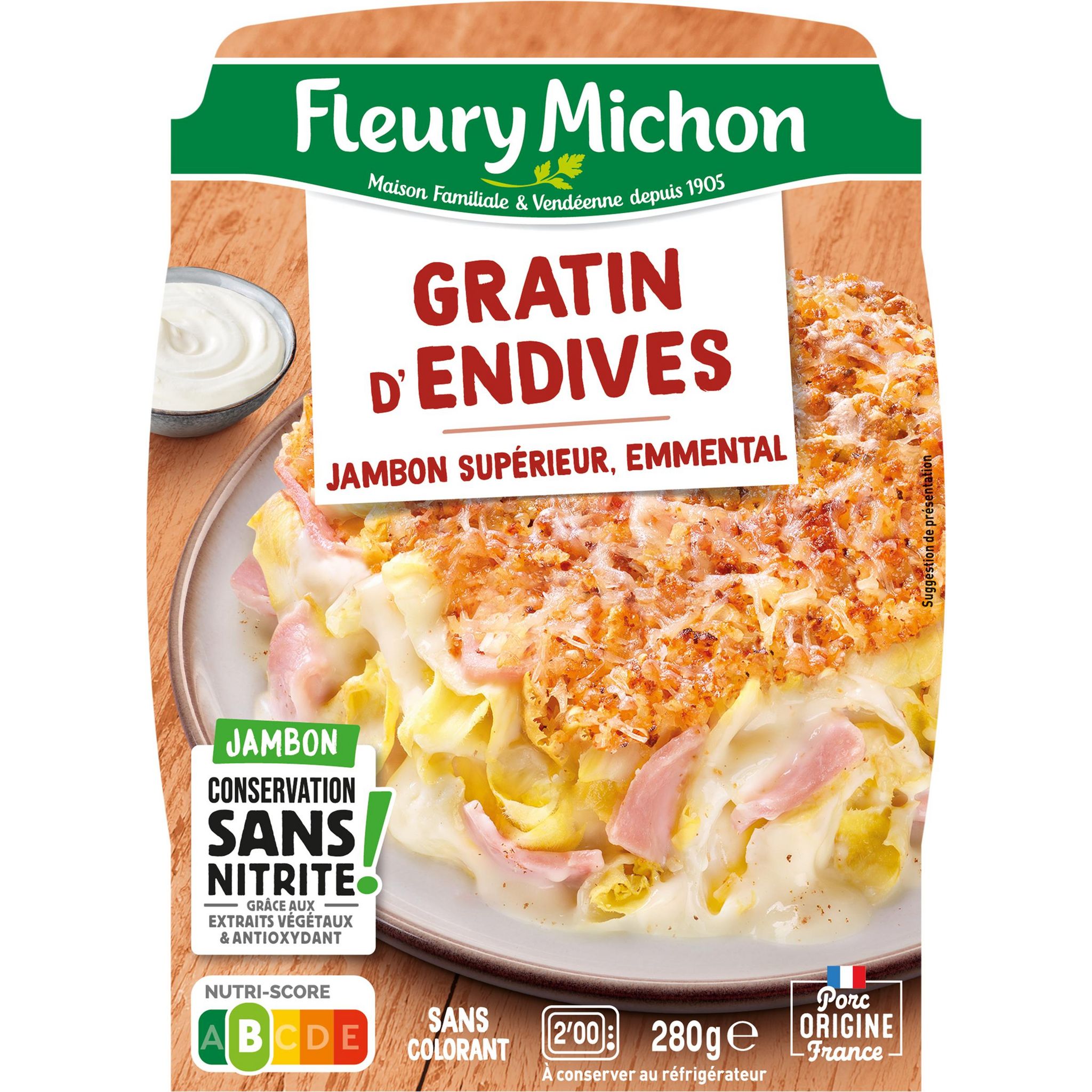 Voir la diapositive 2 : FLEURY MICHON Gratin d'endives au jambon sans nitrite 1 part 280g