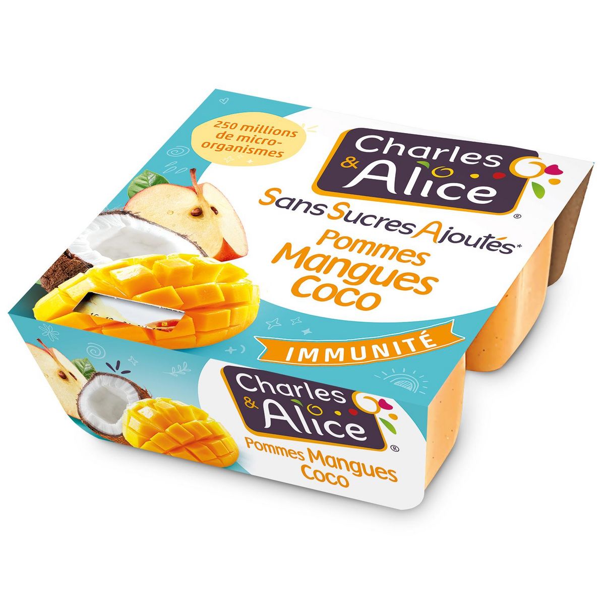 CHARLES & ALICE Spécialité pommes mangues coco sans sucres ajoutés 4x97g