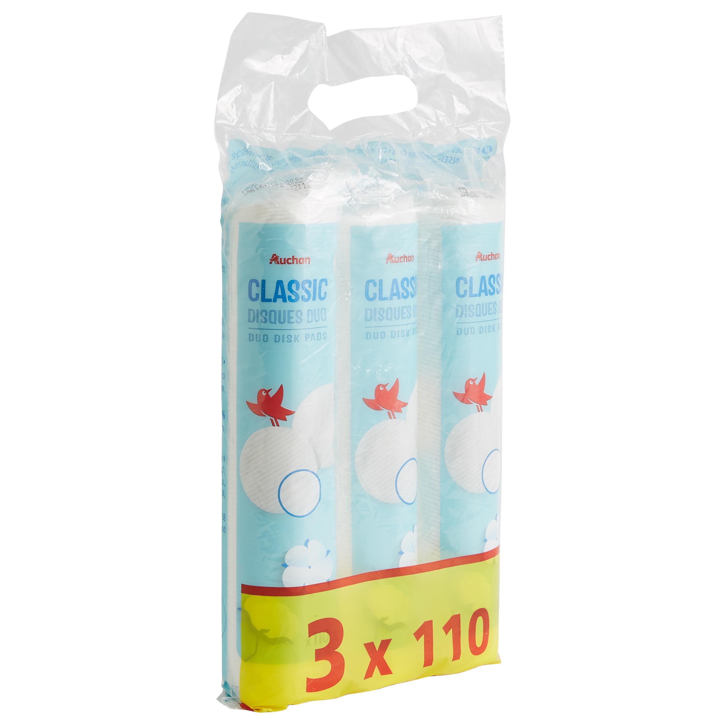 Voir la diapositive 2 : AUCHAN Cotons disques à démaquiller 3x110 cotons