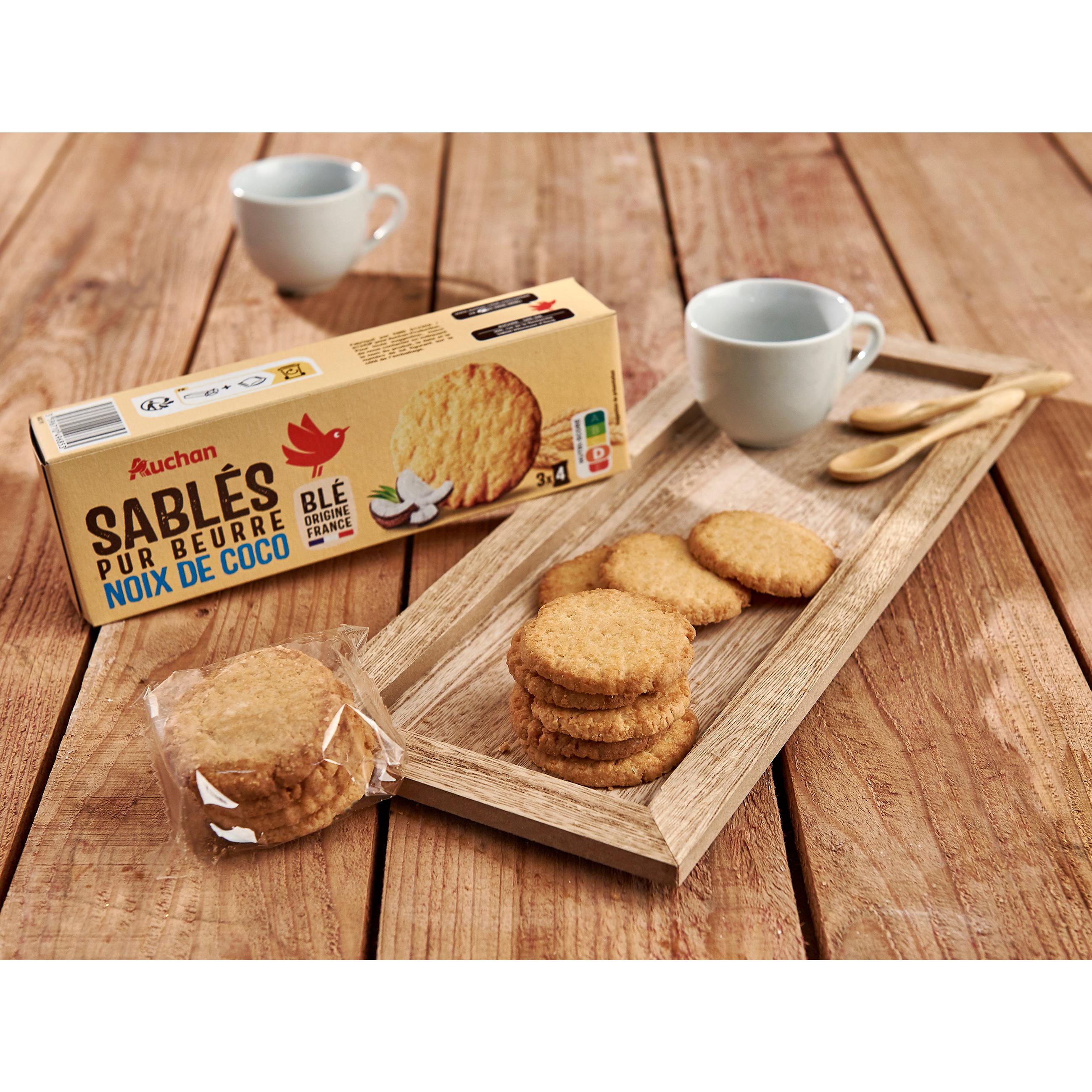 Voir la diapositive 2 : AUCHAN Sablés pur beurre noix de coco 115g