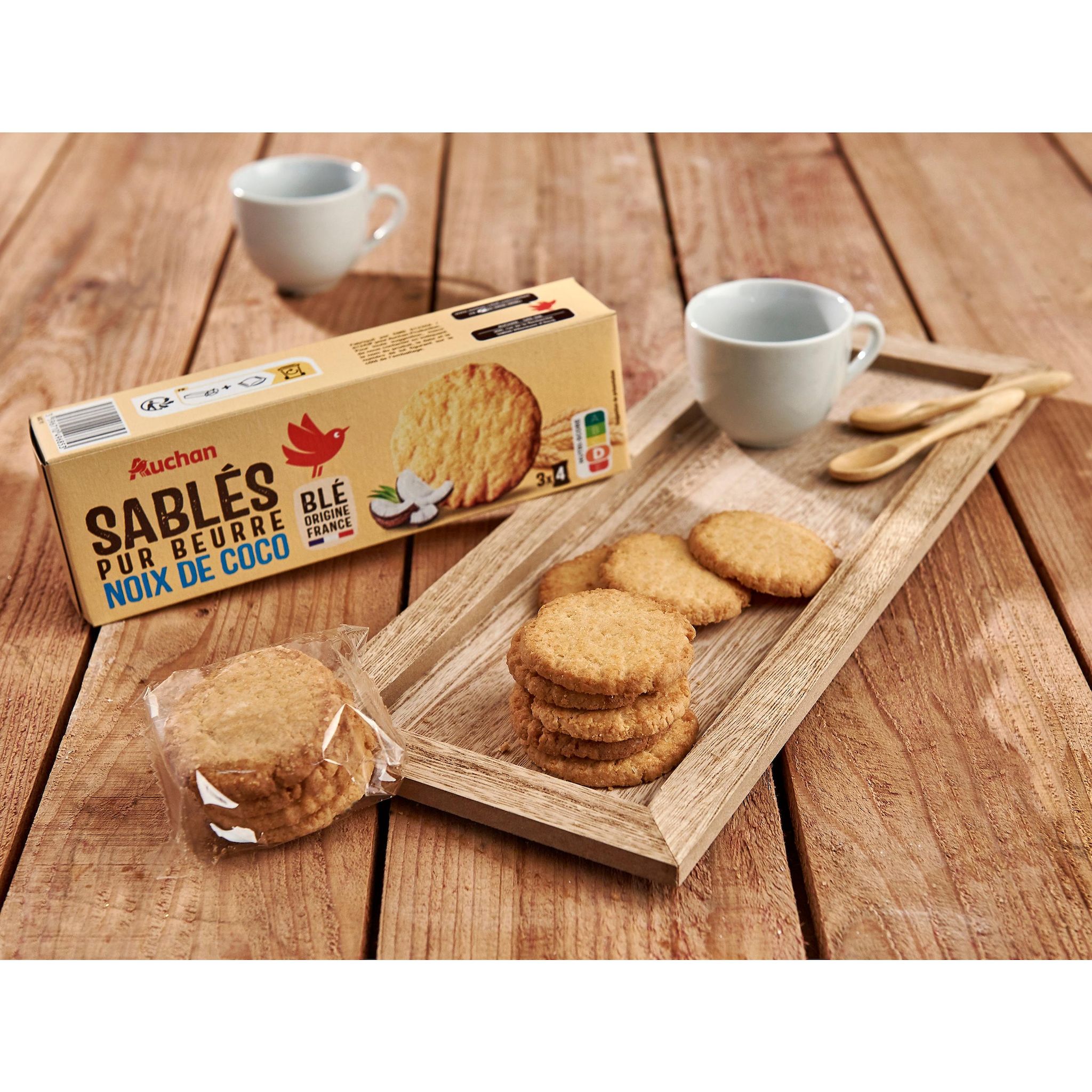 Voir la diapositive 2 : AUCHAN Sablés pur beurre noix de coco 115g