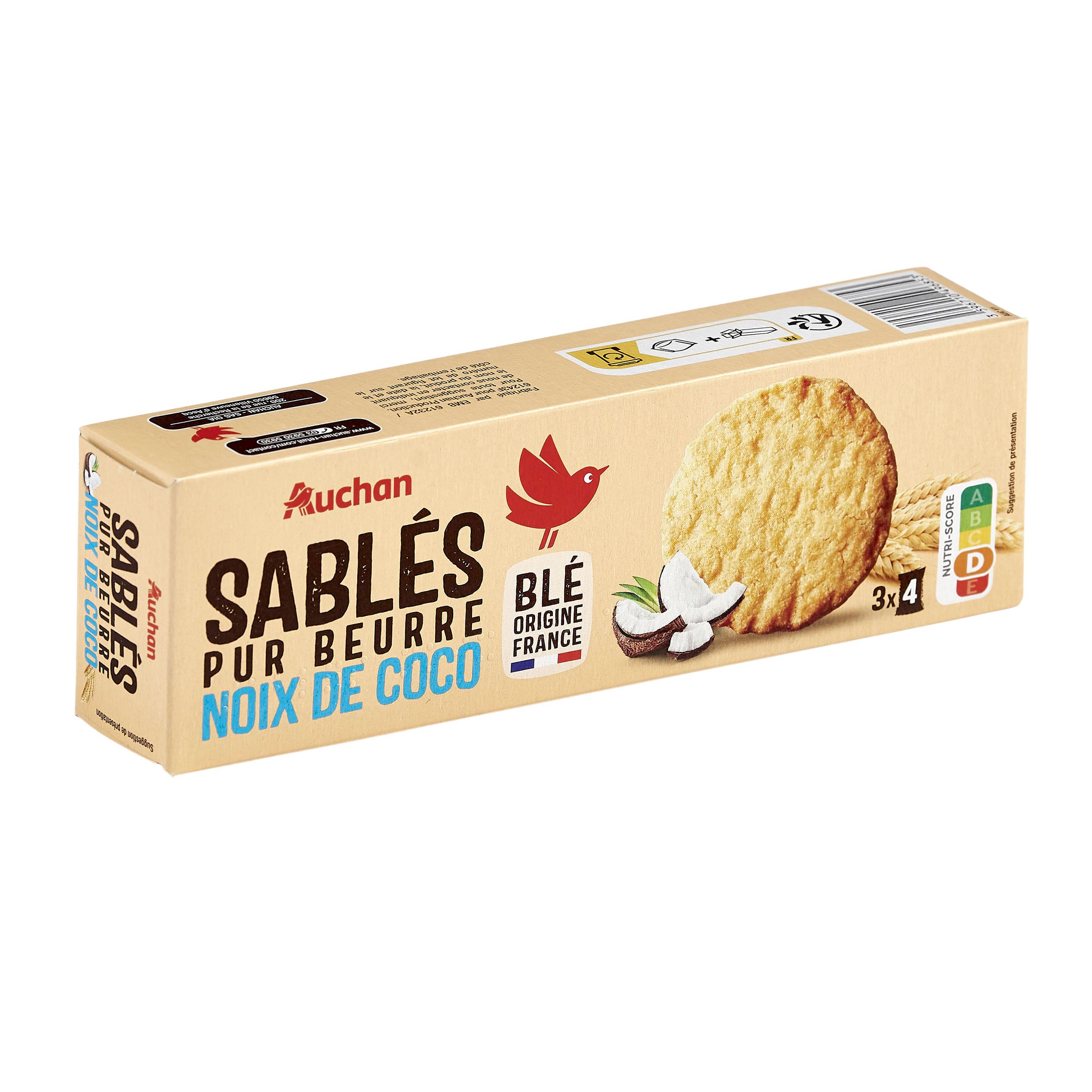 Voir la diapositive 3 : AUCHAN Sablés pur beurre noix de coco 115g