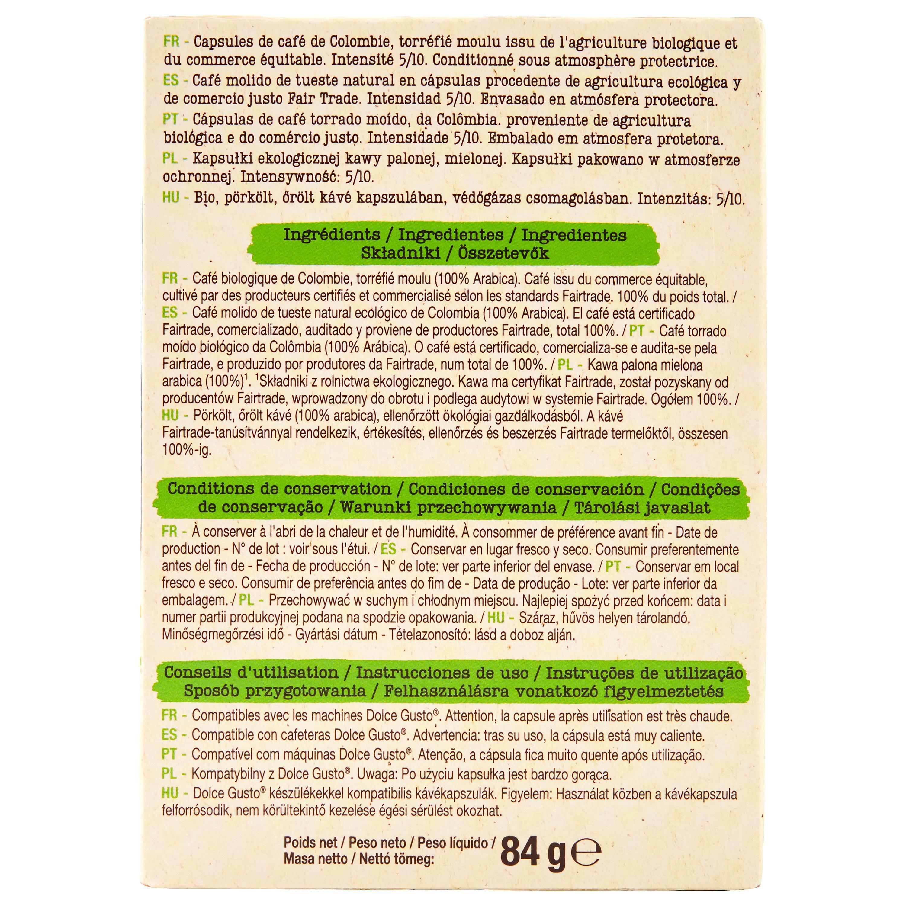 Voir la diapositive 2 : AUCHAN BIO Capsules de café Colombie délicat et acidulé compatibles Dolce Gusto 12 capsules 84g