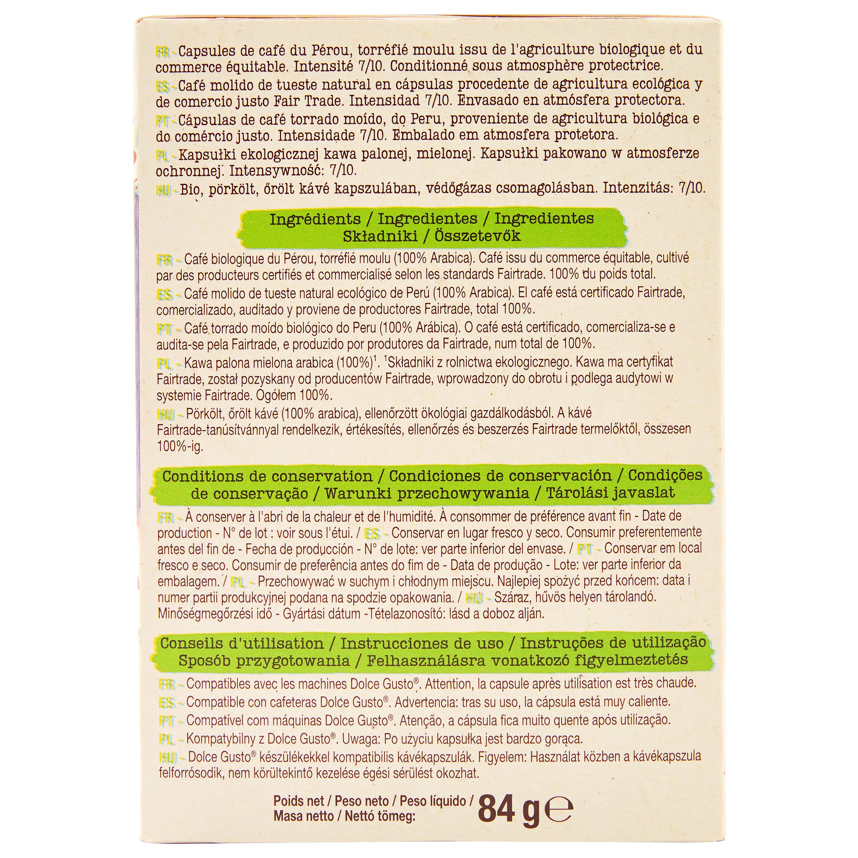 Voir la diapositive 2 : AUCHAN BIO Capsules de café Espresso Pérou rond et fruité compatibles Dolce Gusto 12 capsules 84g