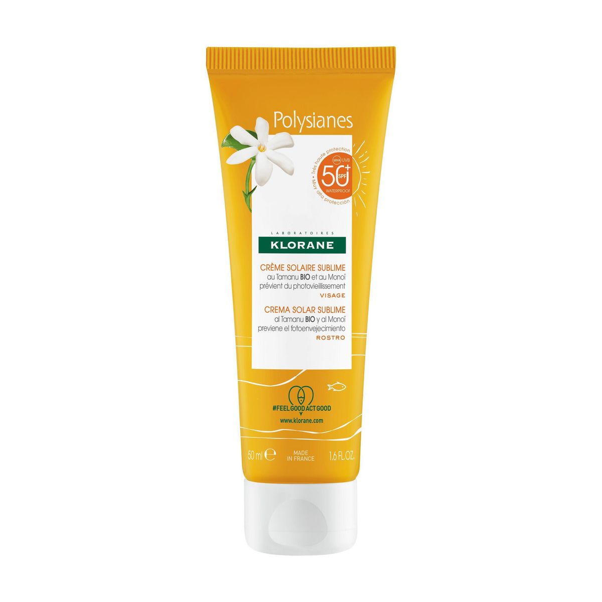 KLORANE Crème solaire sublime visage au tamanu bio et au monoï SPF50+ 50ml