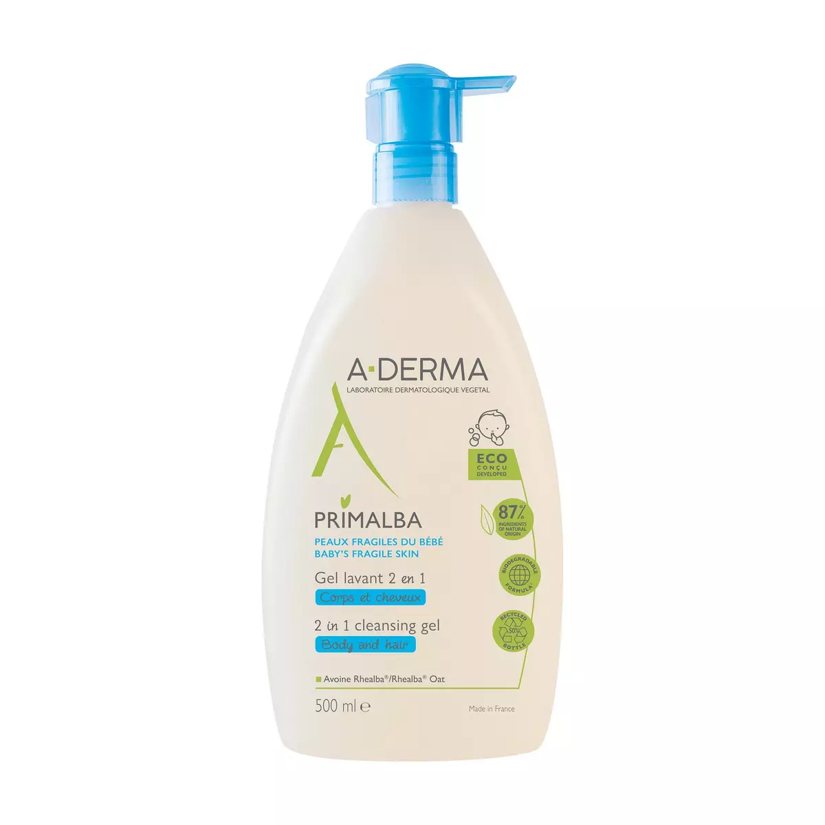 A-DERMA Primalba Gel lavant 2 en 1 corps & cheveux pour peaux fragiles du bébé 750ml