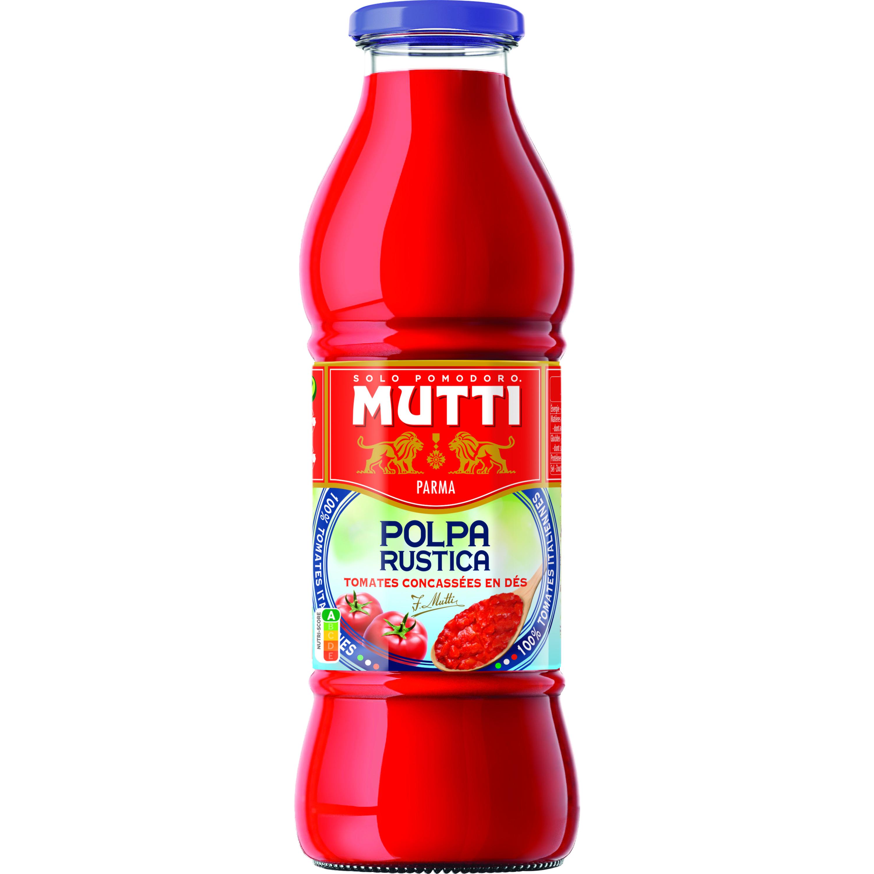Voir la diapositive 2 : MUTTI Pulpe de tomates concassées en dés en bouteille 690g