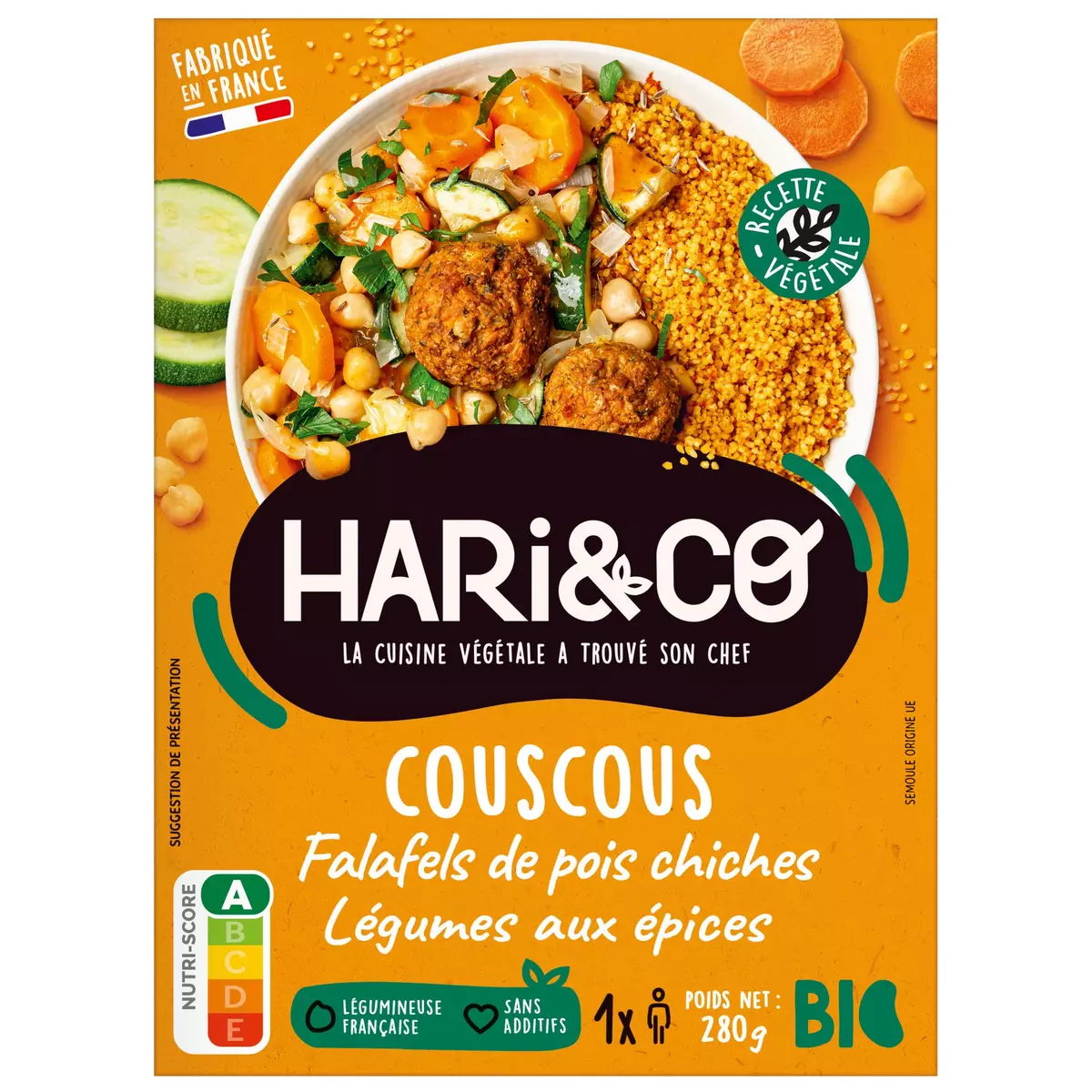 HARI&CO Couscous aux falafels de pois chiches, légumes et épices bio 1 portion 280g