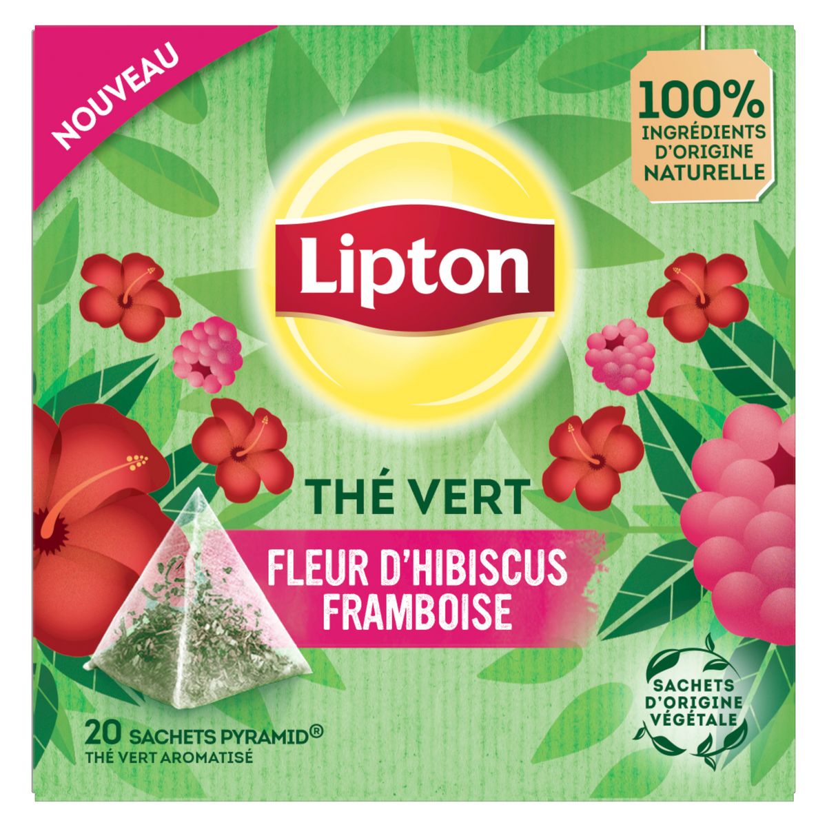 LIPTON Thé vert à la fleur d'hibiscus et framboise 20 sachets 30g