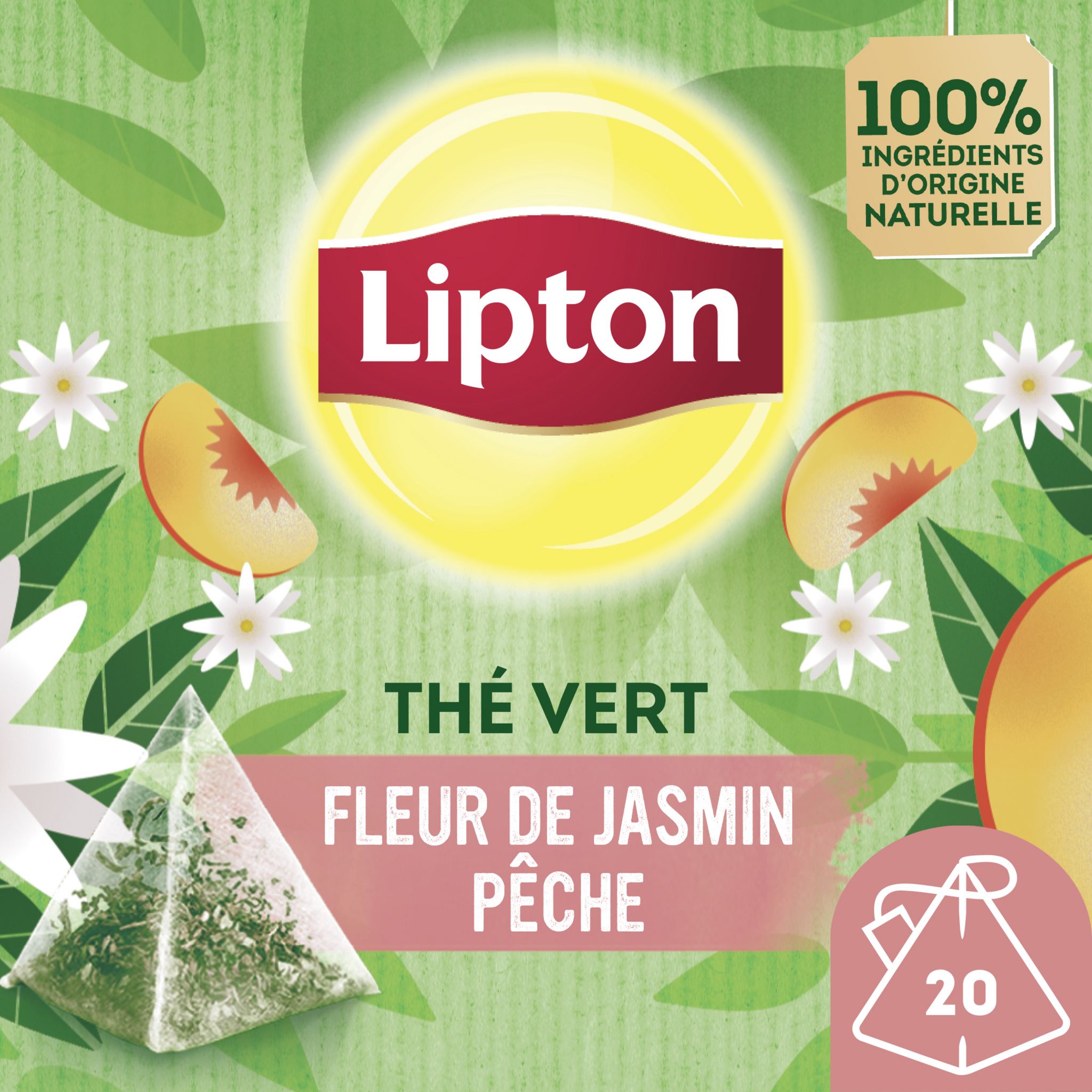 LIPTON Thé vert fleur de jasmin pêche 20 sachets 30g