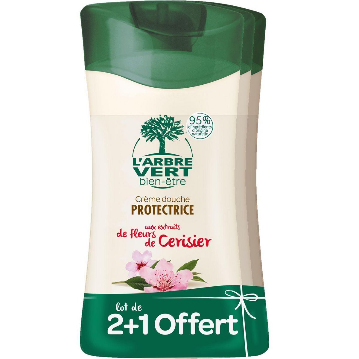 L'ARBRE VERT Crème douche aux fleurs de cerisier 2+1 offert 3x250ml