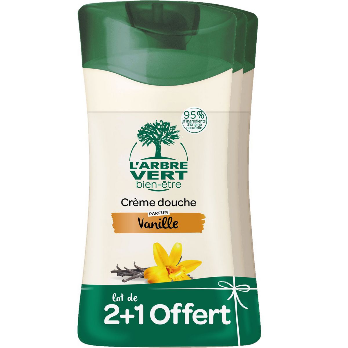 L'ARBRE VERT Crème douche relaxante aux extraits de vanille de Madagascar 2+1 offert 3x250ml