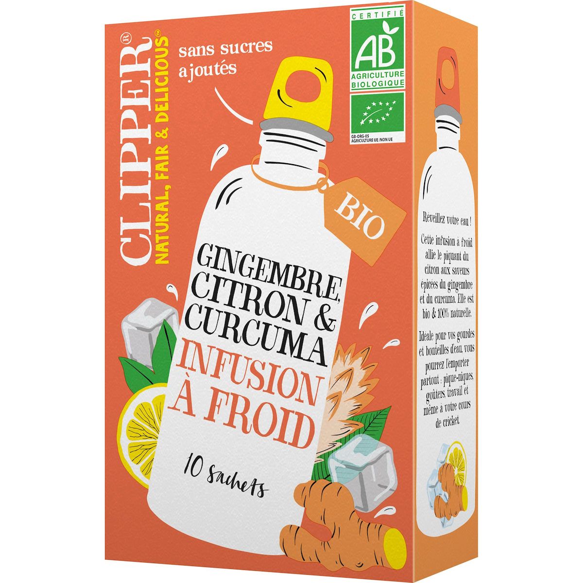 CLIPPER Infusion à froid au gingembre citron et curcuma bio 10 sachets 27g