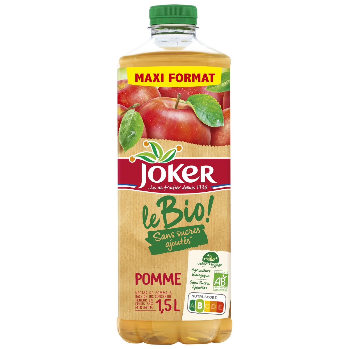 JOKER Jus de pomme bio sans sucres ajoutés 1.5l