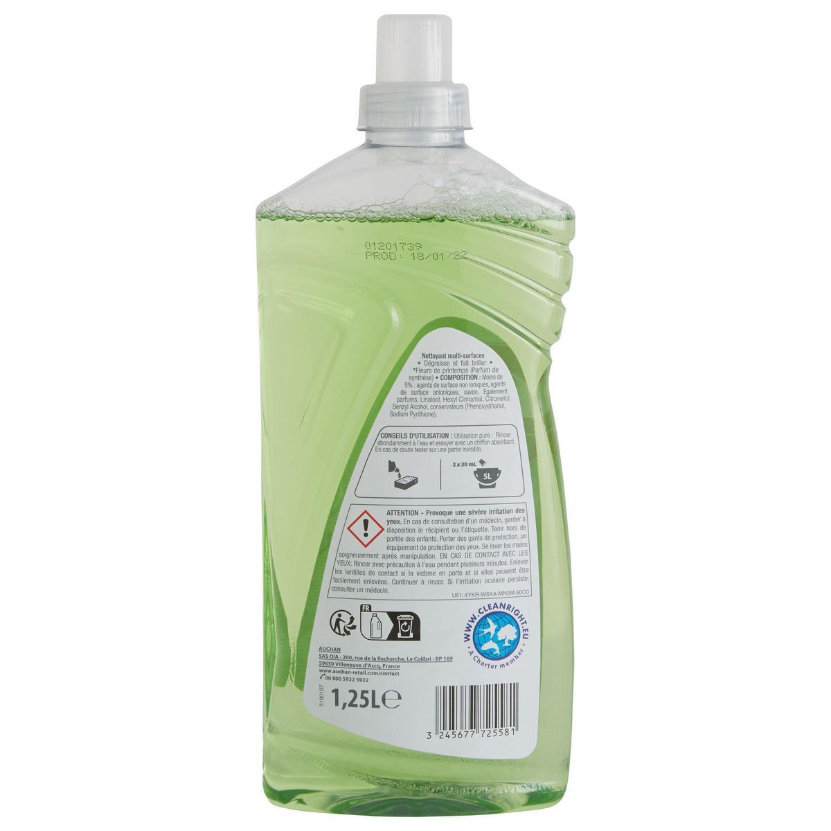 AUCHAN Nettoyant liquide multi-surfaces fleurs de printemps 1.25l