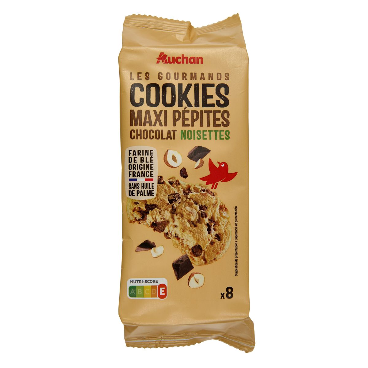 AUCHAN Les Gourmands Cookies maxi pépites chocolat noisettes 8 cookies 184g