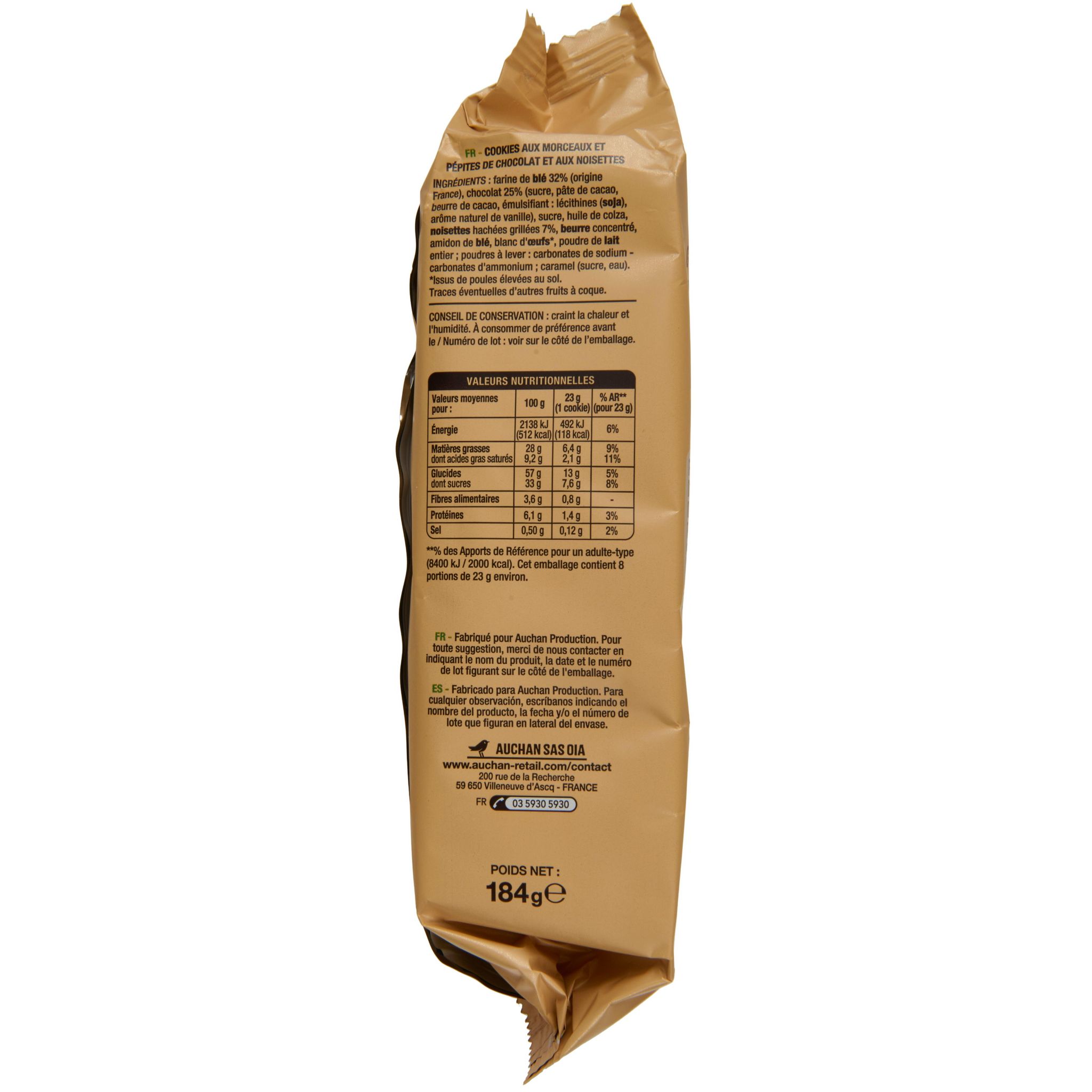 Voir la diapositive 4 : AUCHAN Les Gourmands Cookies maxi pépites chocolat noisettes 8 cookies 184g