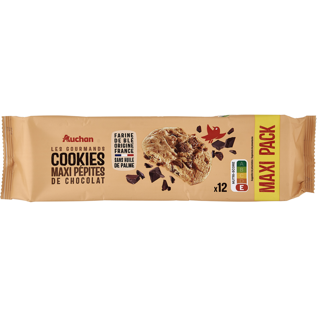 AUCHAN Cookies gourmands maxi pépites de chocolat 12 biscuits 276g