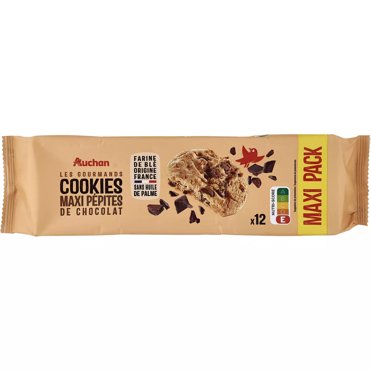 AUCHAN Cookies gourmands maxi pépites de chocolat 12 biscuits 276g