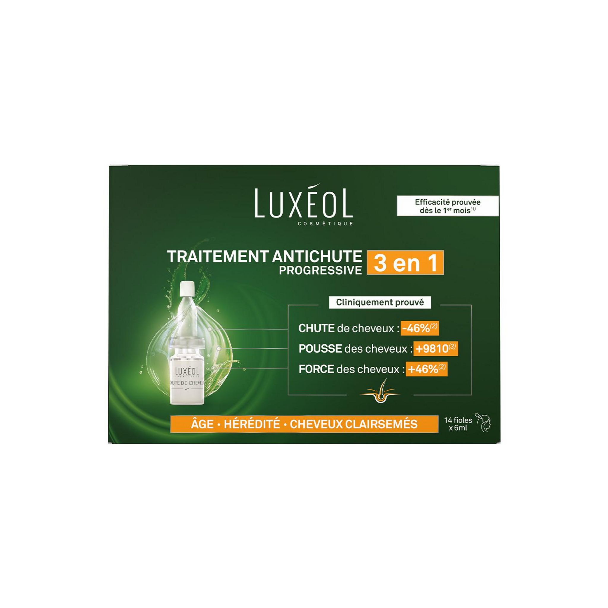 LUXÉOL Traitement antichute progressive 3en1 14 ampoules x 6ml