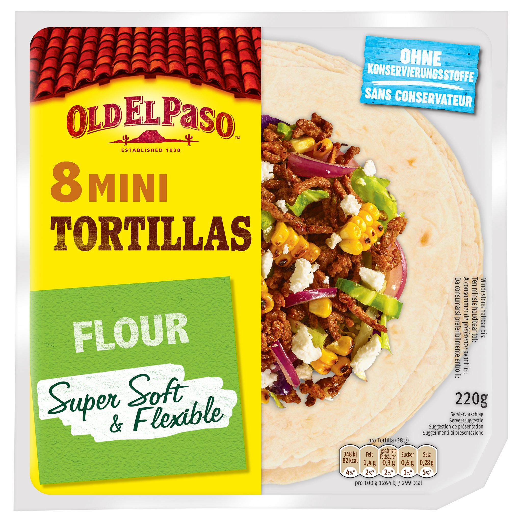 OLD EL PASO Mini tortillas de blé nature 8 tortillas 220g