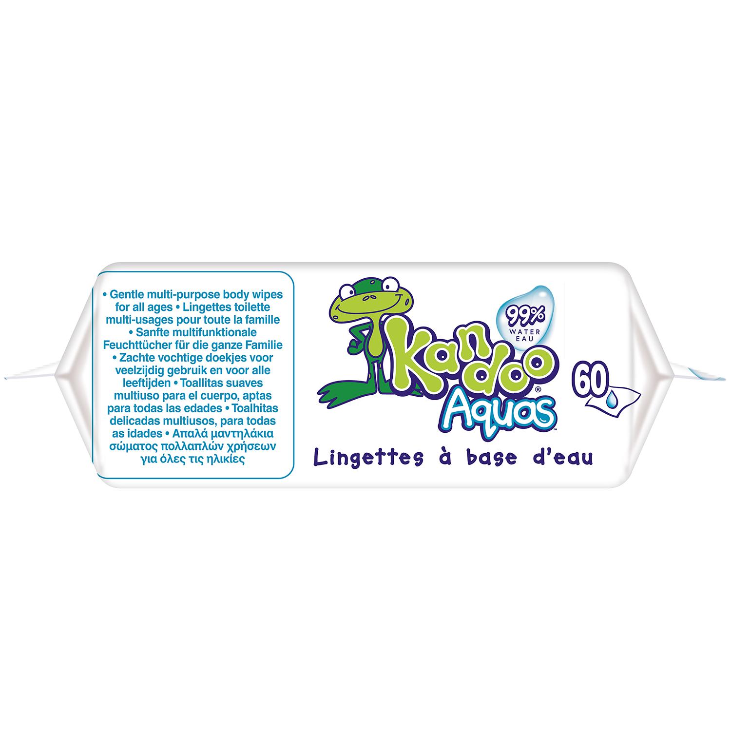 Voir la diapositive 2 : KANDOO Lingettes toilettes à base d'eau 60 lingettes