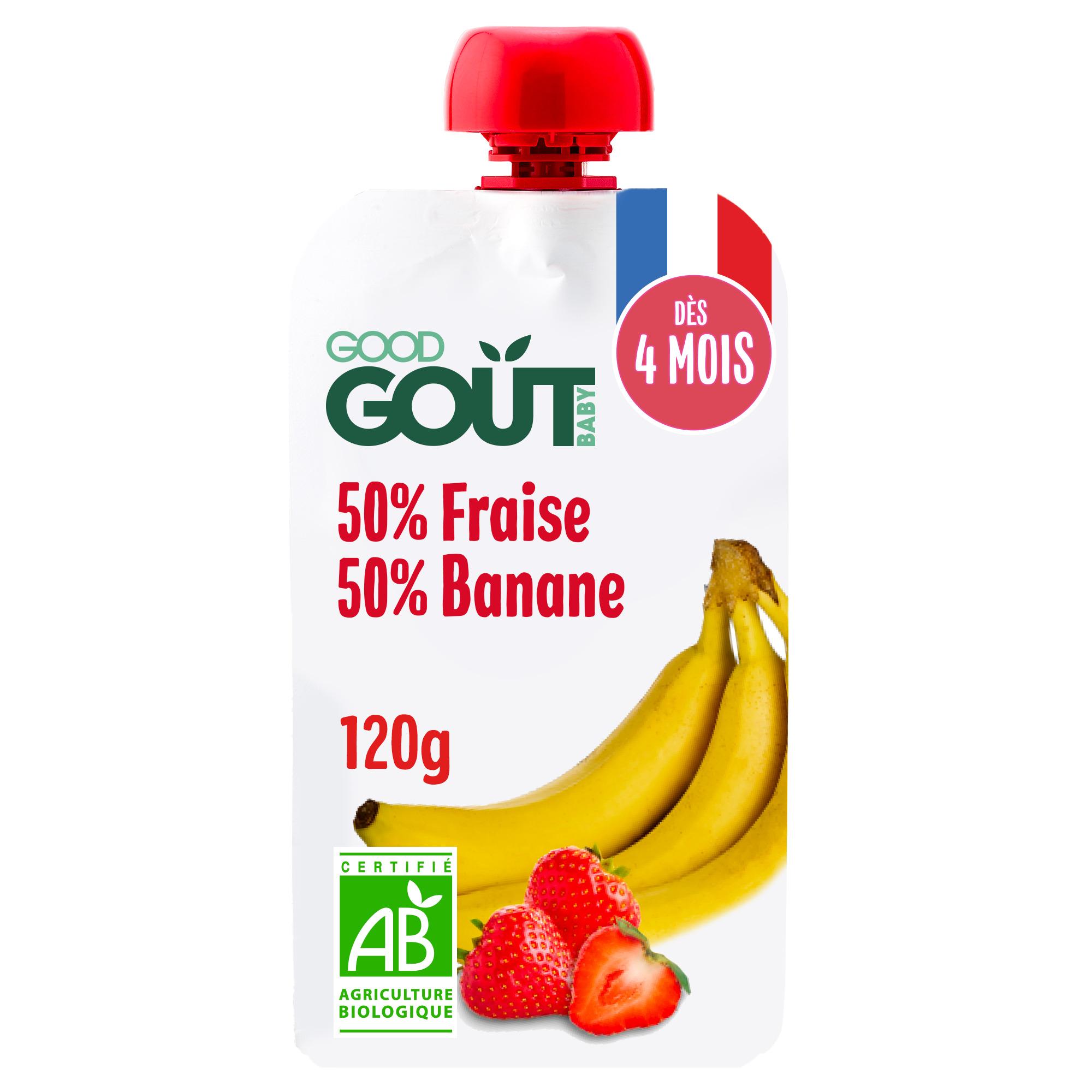Voir la diapositive 2 : GOOD GOUT Gourde 50% fraise 50% banane bio dès 4 mois 120g