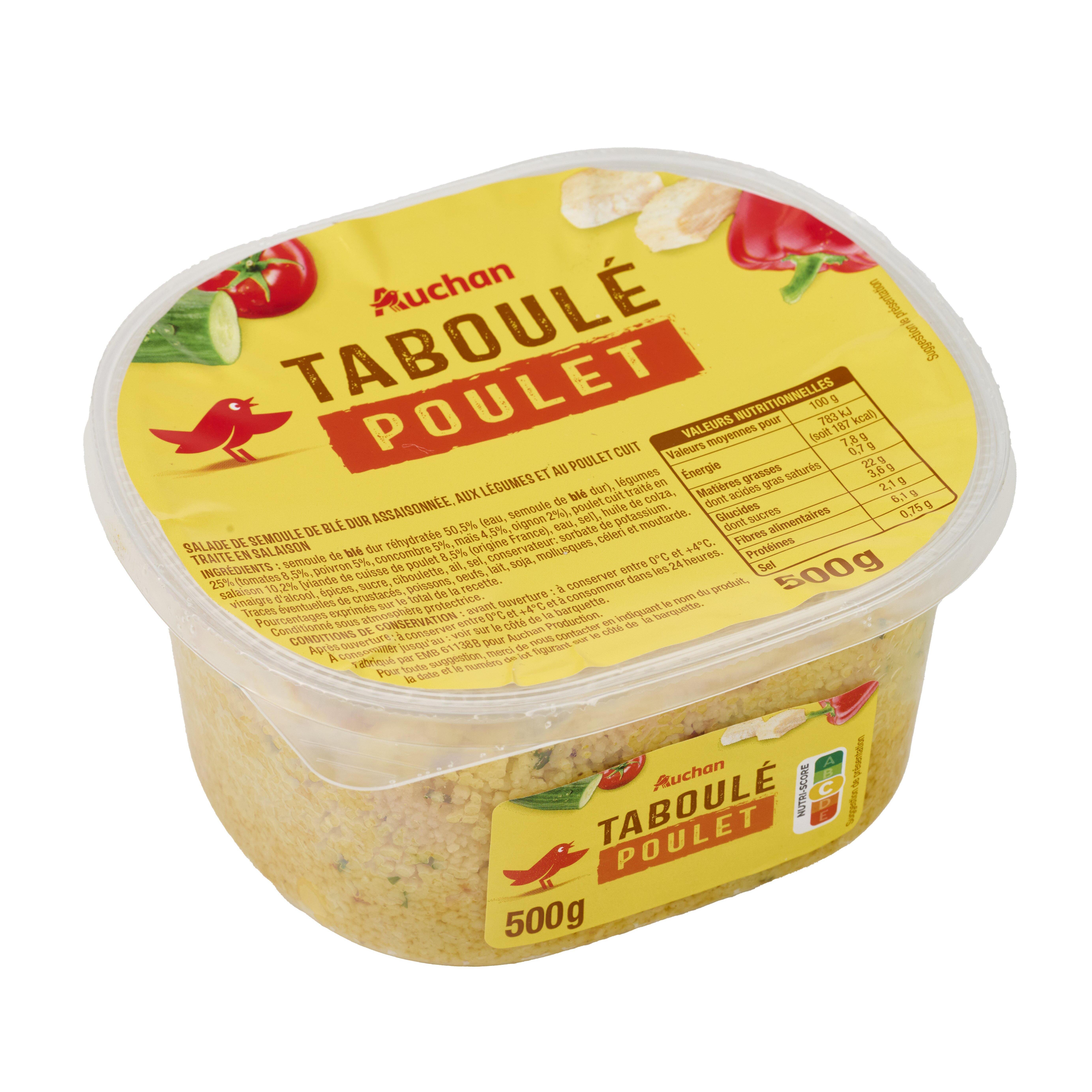 Voir la diapositive 2 : AUCHAN Taboulé au poulet 5 parts 500g