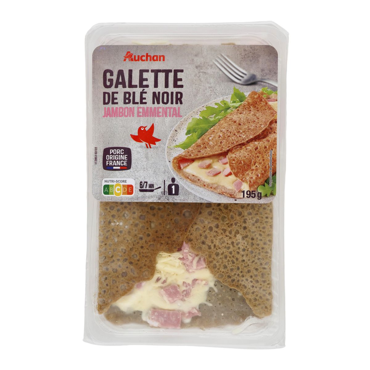 AUCHAN Galette de blé noir jambon emmental 195g