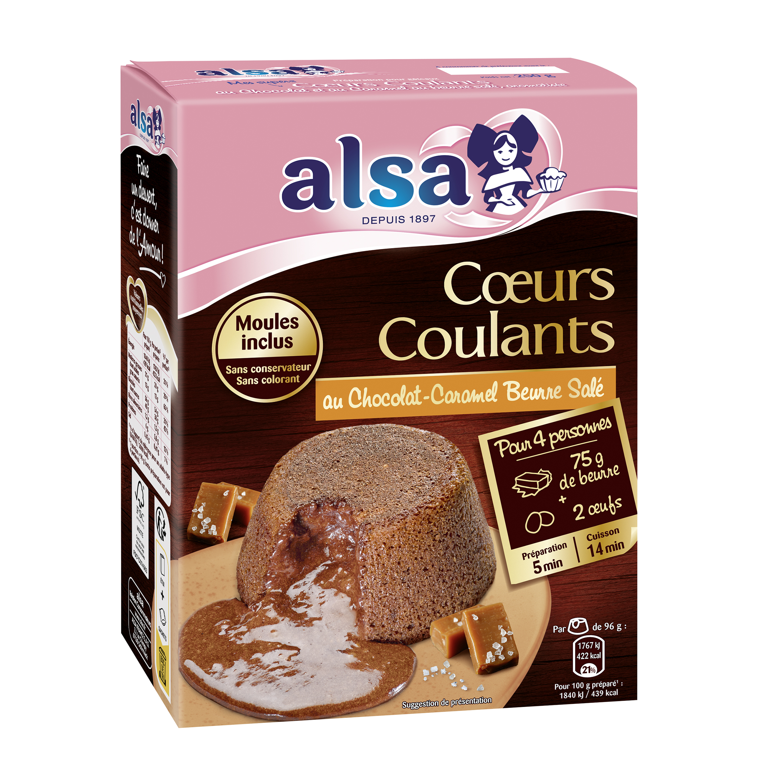 ALSA Préparation coeur coulant au chocolat caramel beurre salé 4 portions 250g