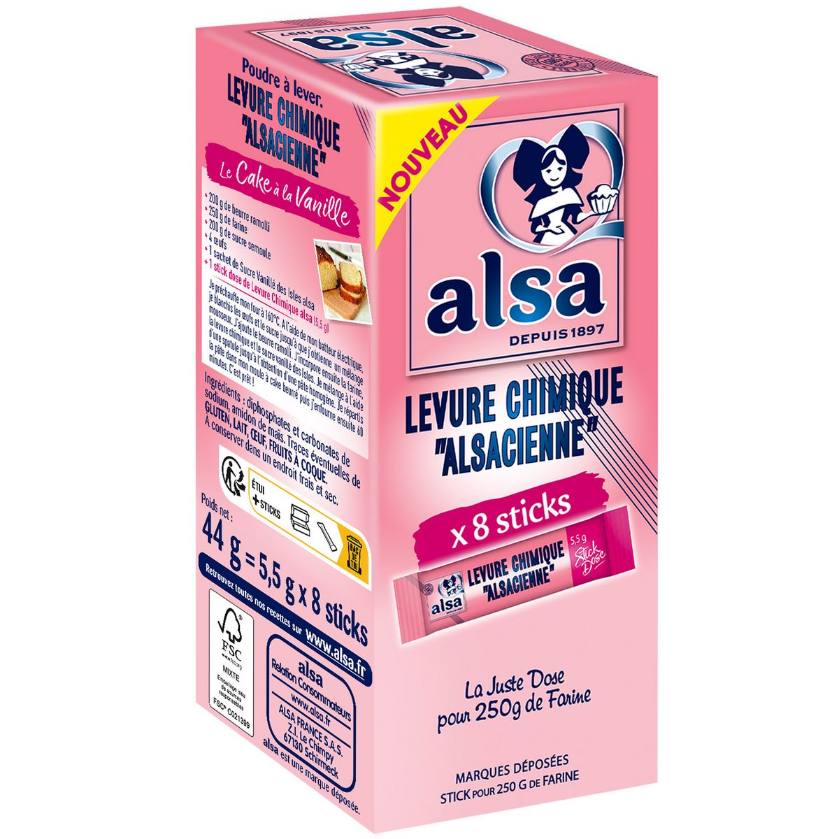ALSA Levure chimique Alsacienne 8 sticks 44g