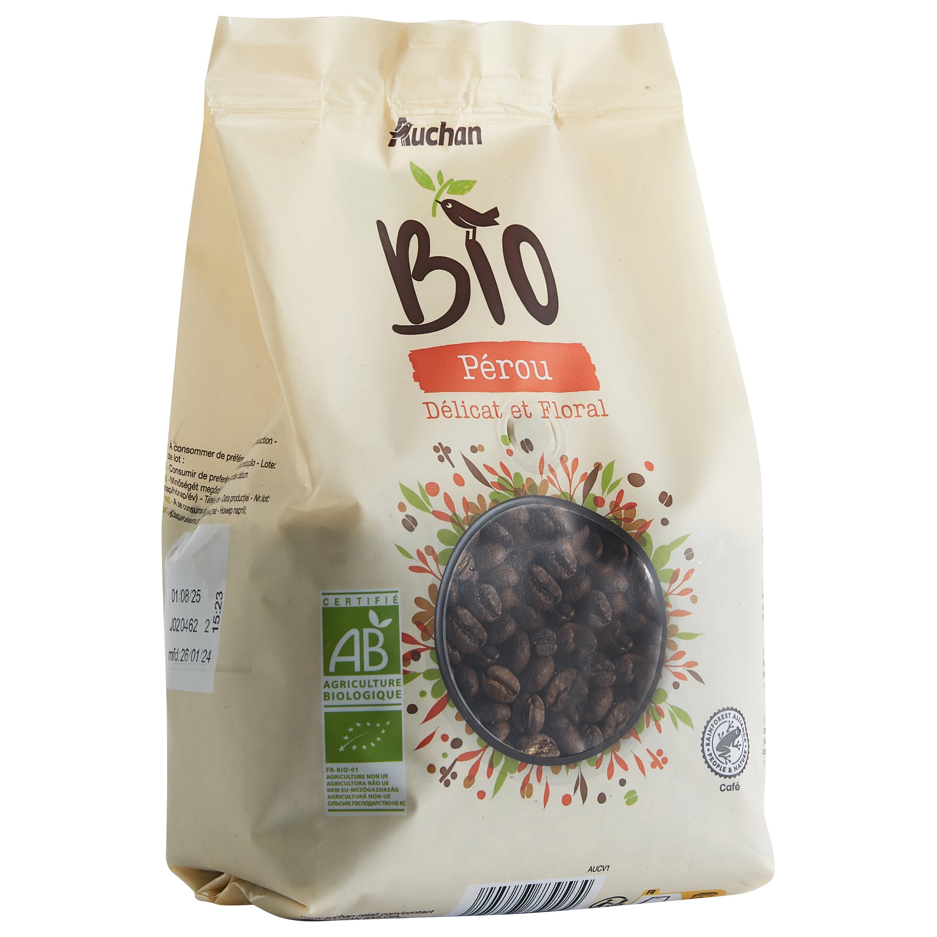 Voir la diapositive 4 : AUCHAN BIO Café en grains Pérou délicat et floral 500g