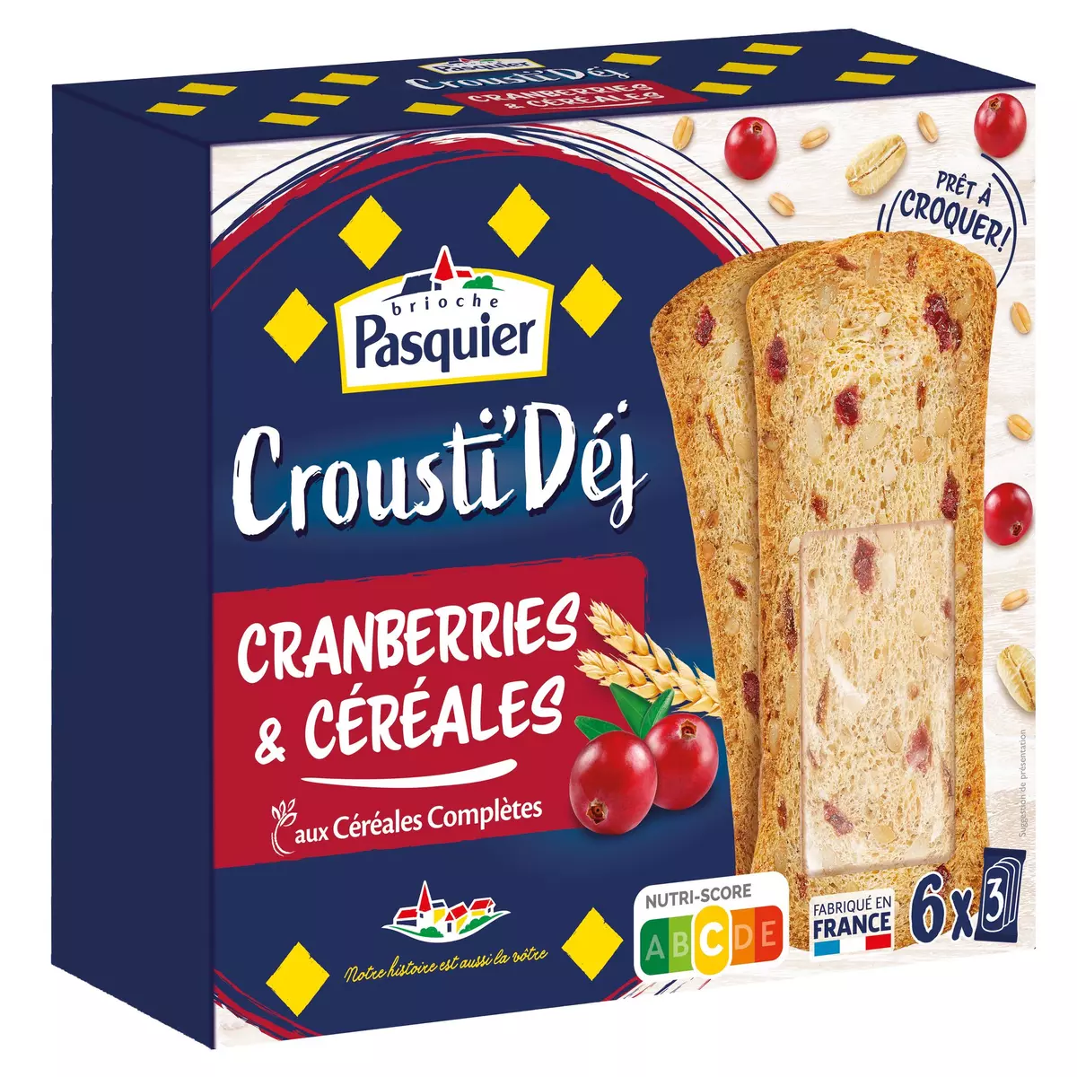 PASQUIER Crousti'déj biscottes cranberries et céréales 6x3 biscottes 180g