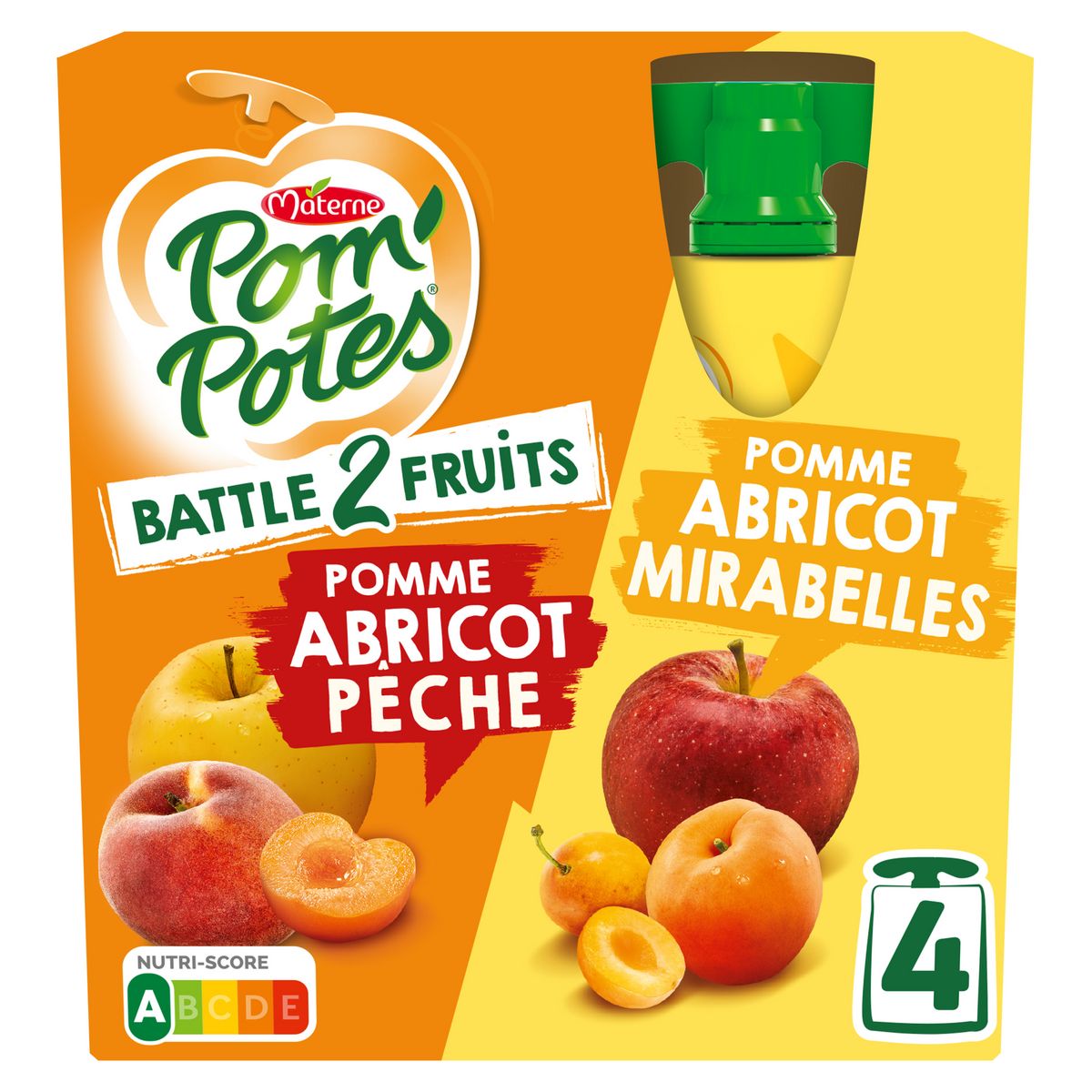 POM'POTES Gourdes pomme abricot pêche et pomme abricot mirabelle 4x90g