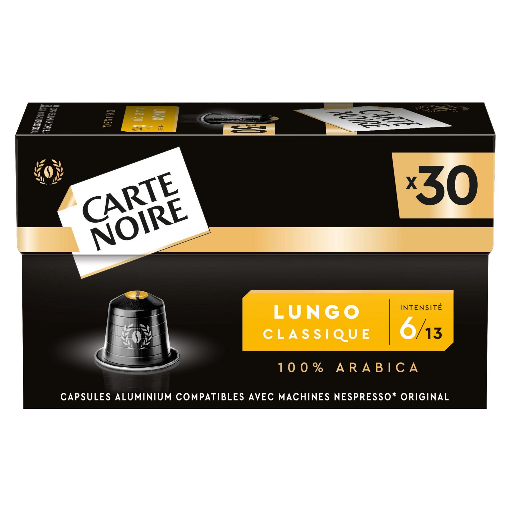 Voir la diapositive 2 : CARTE NOIRE Capsules de café lungo classique n°6 compatibles Nespresso 30 capsules 168g