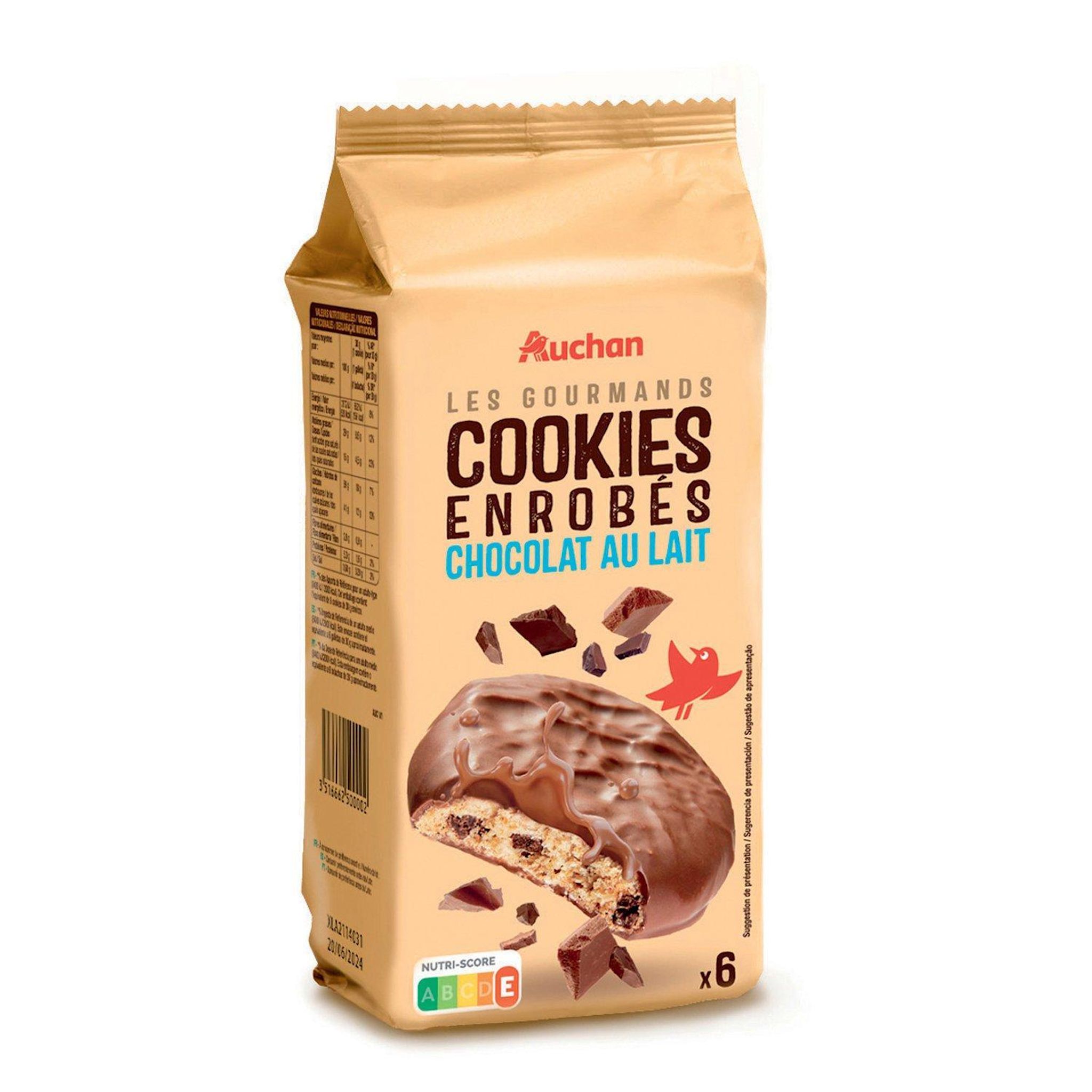 Voir la diapositive 3 : AUCHAN Cookies enrobés de chocolat au lait 6 pièces 180g