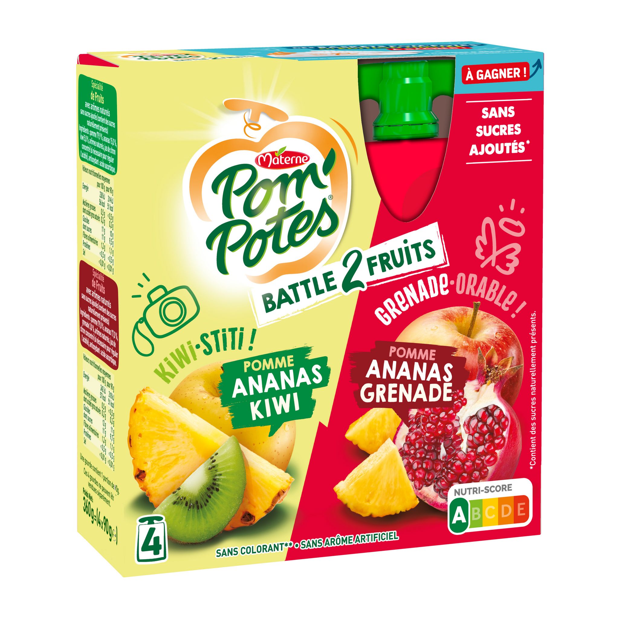 Voir la diapositive 2 : POM'POTES Gourdes compote pomme ananas kiwi et pomme ananas grenade sans sucres ajoutés 4 gourdes 36g