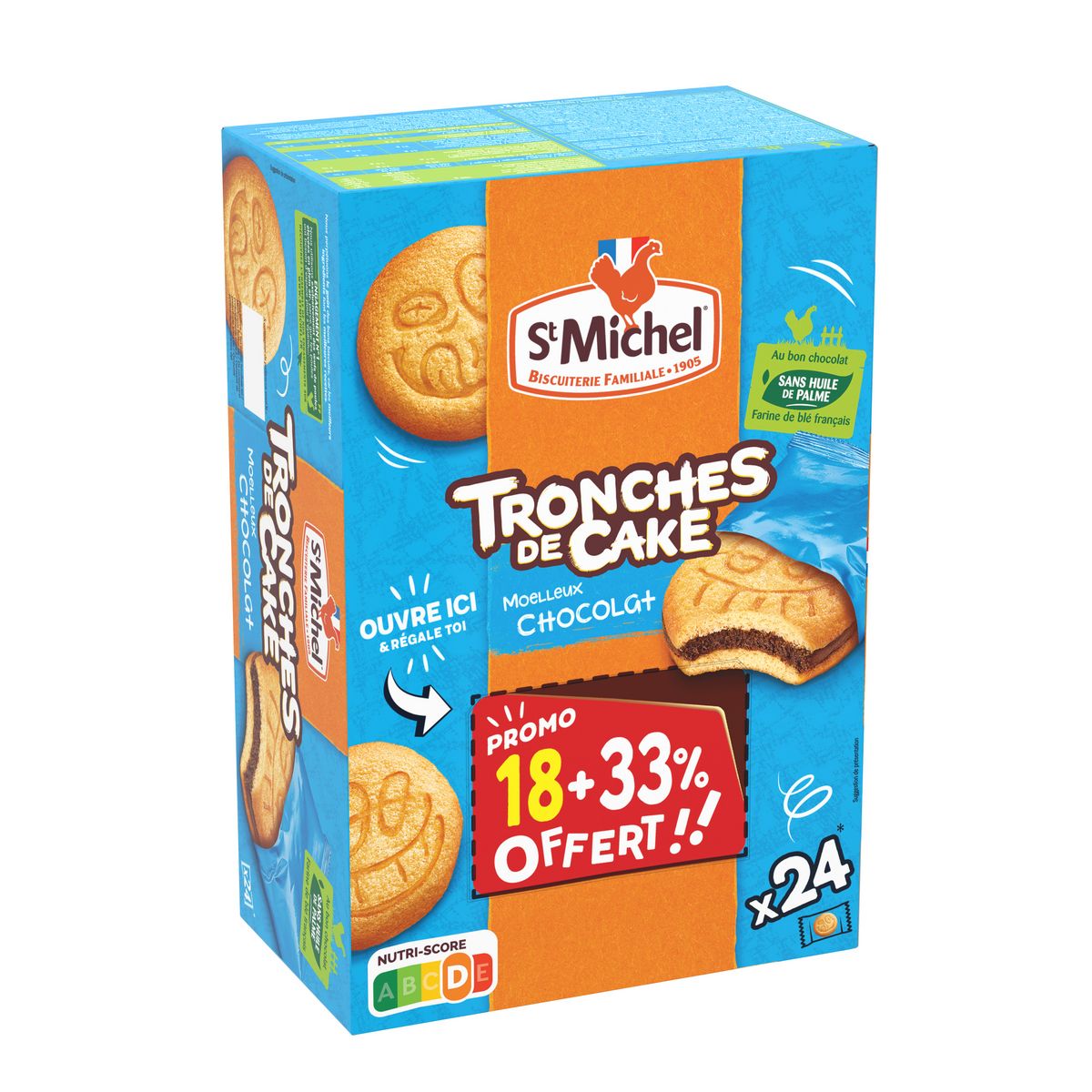 ST MICHEL Tronches de cake moelleux au chocolat 18+33% offert 700g