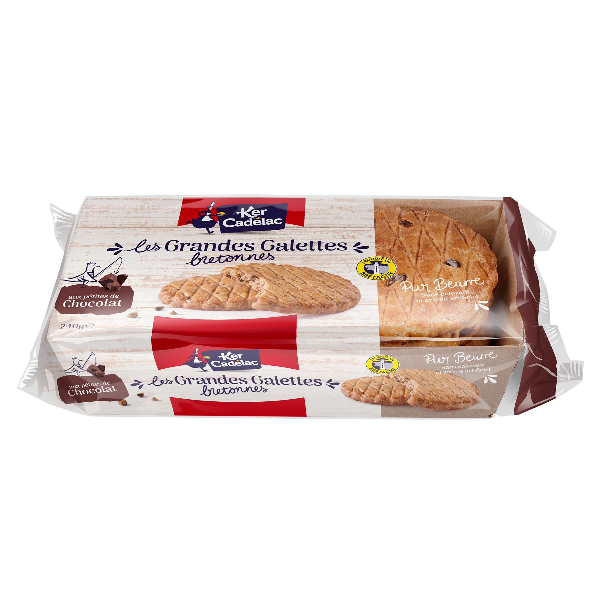 KER CADELAC Les grandes galettes bretonnes pur beurre aux pépites de chocolat 240g