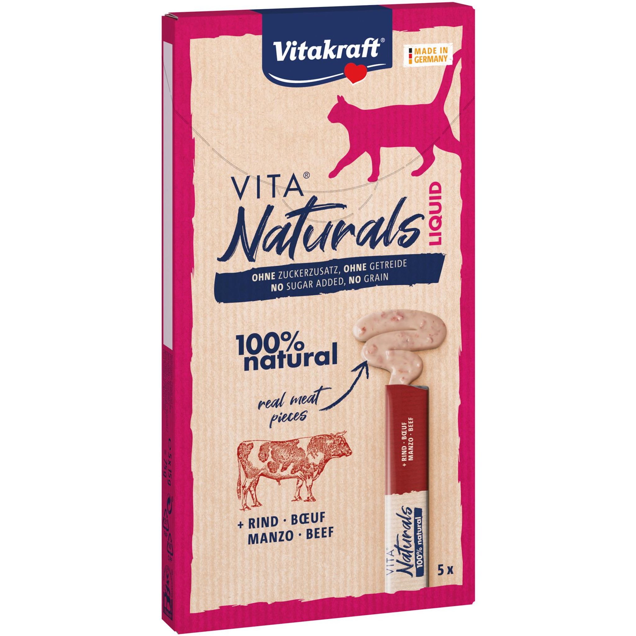 VITAKRAFT Vita Naturals Stick liquide au boeuf avec morceaux pour chat 5 sticks 5x15g