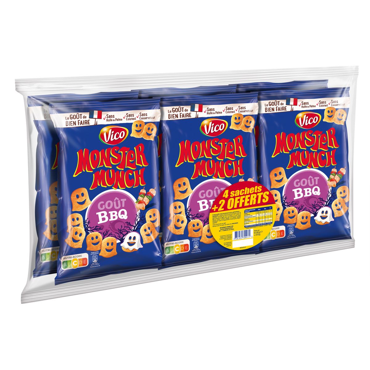 MONSTER MUNCH Biscuits soufflés goût barbecue 4x85g + 2offerts