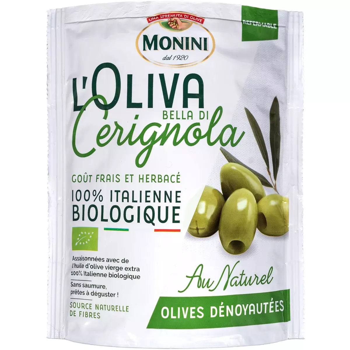 MONINI Olives vertes bio dénoyautées Cerignola  150g